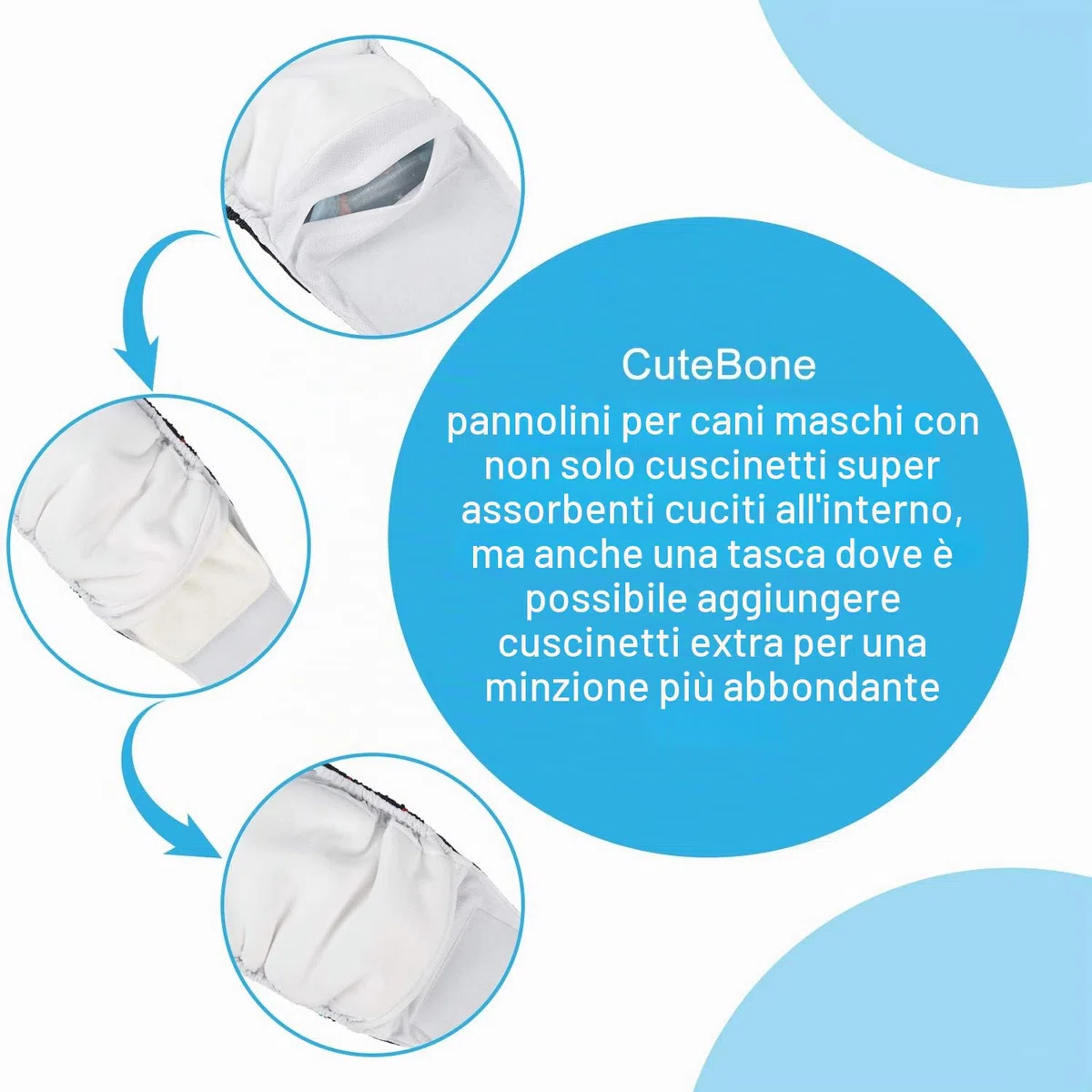 CuteBone Pannolini per Cani Maschi Fasce per Pancia, Confezione da 3 per Cani Maschi Avvolge, Pantaloni Lavabili per Cani DM11S-IT