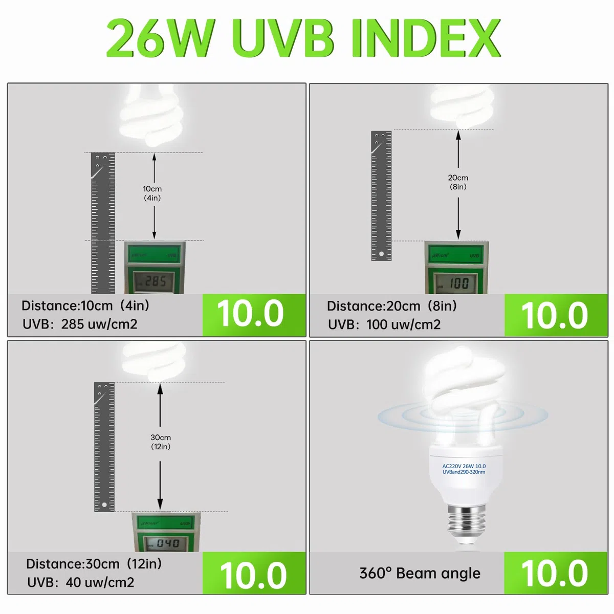 Caldarax Lampada UVB 10.0 per Rettili 26W, E27 UVA UVB Lampadina Tartaruga, AC 220V Lampada Fluorescente Compatta per Lucertole, Serpente, Camaleonte, Draghi Barbuti