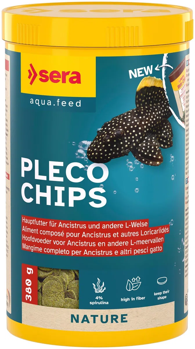 sera pleco chips 1 L | mangime in chips 1.000 ml | mangime per pesci gatto | mangime completo per Ancistrus e Loricaridi e altri pesci da fondo | alta appetibilità
