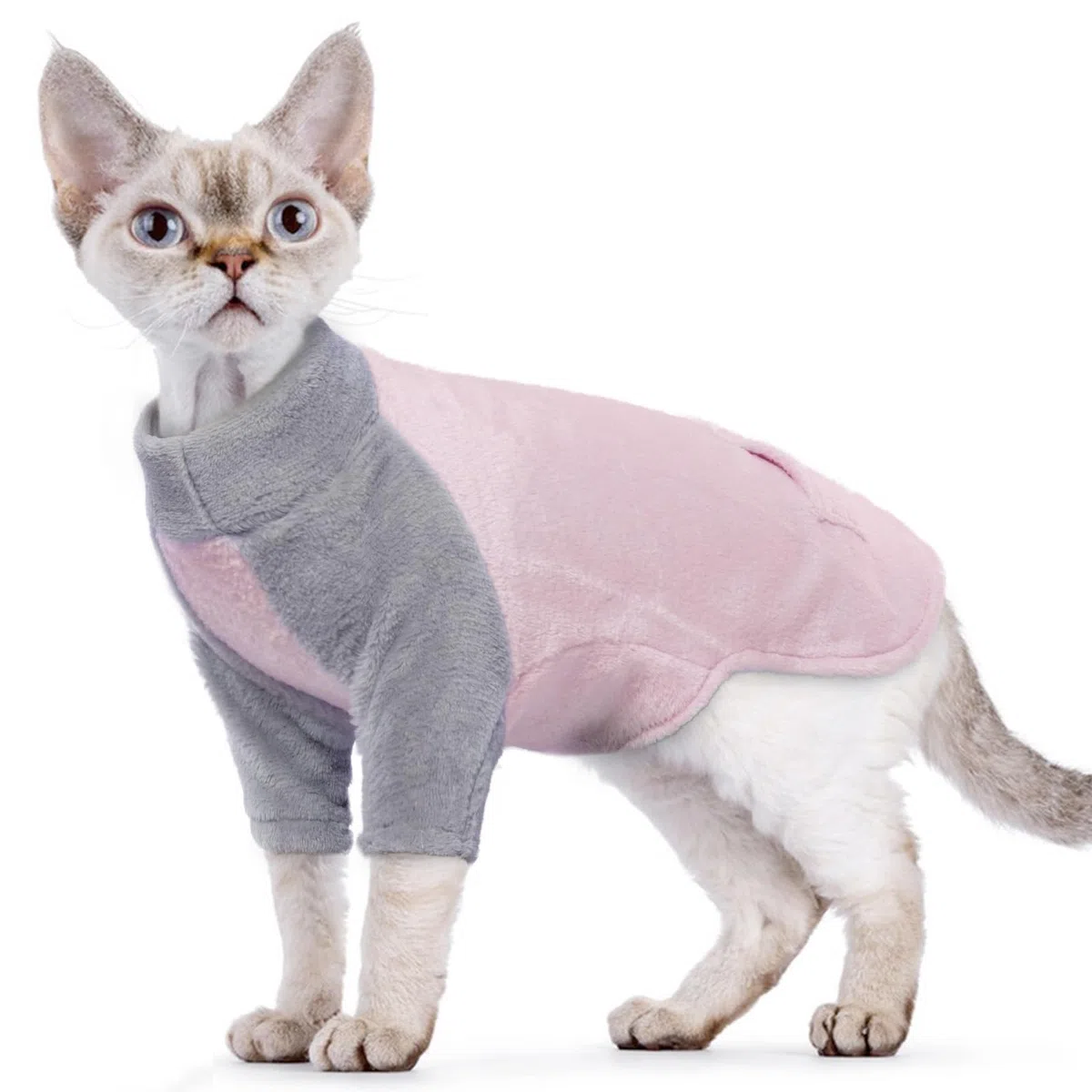 Maglione a collo alto, giacca in pile, gilet per gatti, caldo, abbigliamento per gatti senza peli, pullover, giacca di flanella, rosa, L