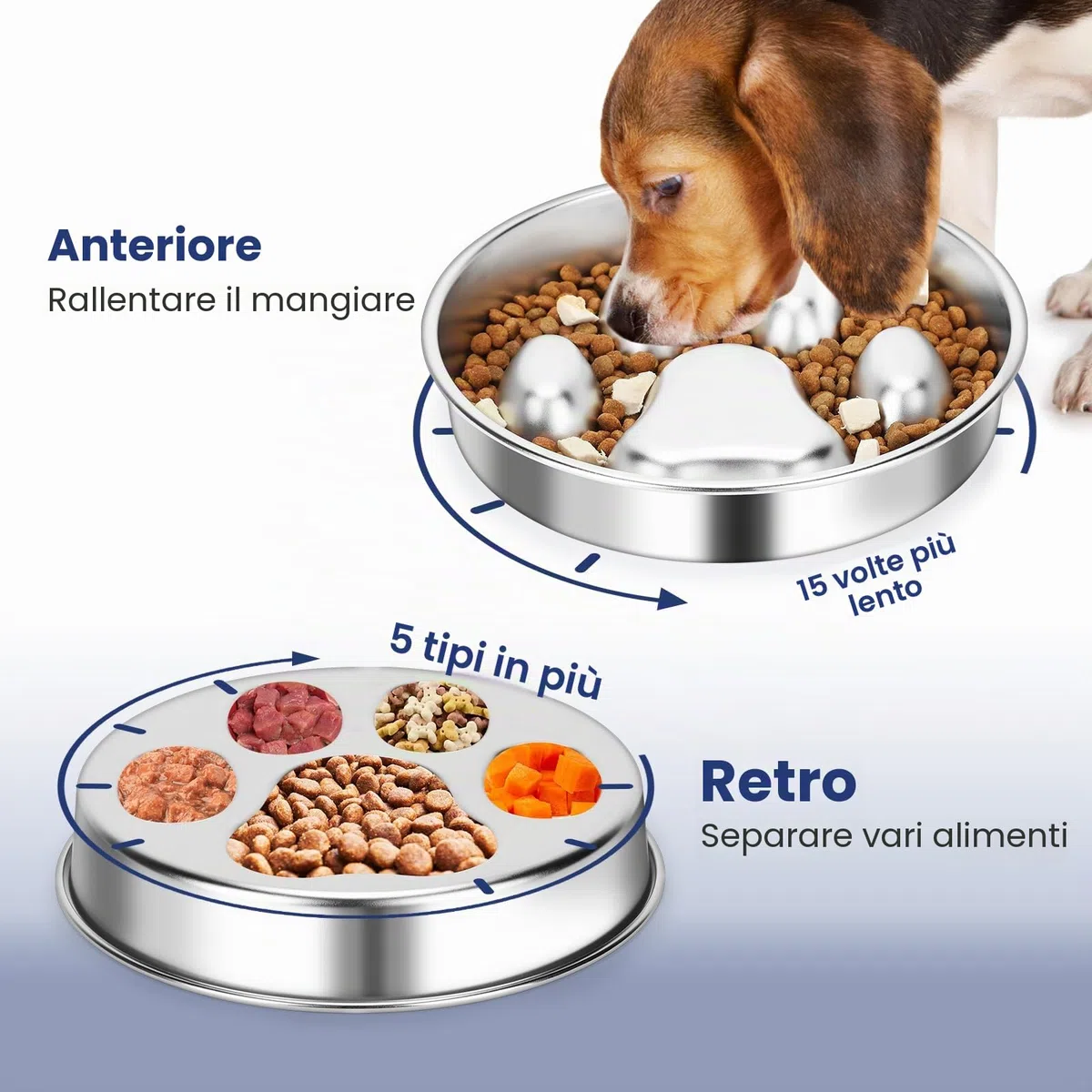 PETTOM Ciotola Anti Ingozzamento Acciaio Inox, Ciotola per Cani Anti Ingozzamento Ø21 cm, Ciotola Cane Slow Feeder