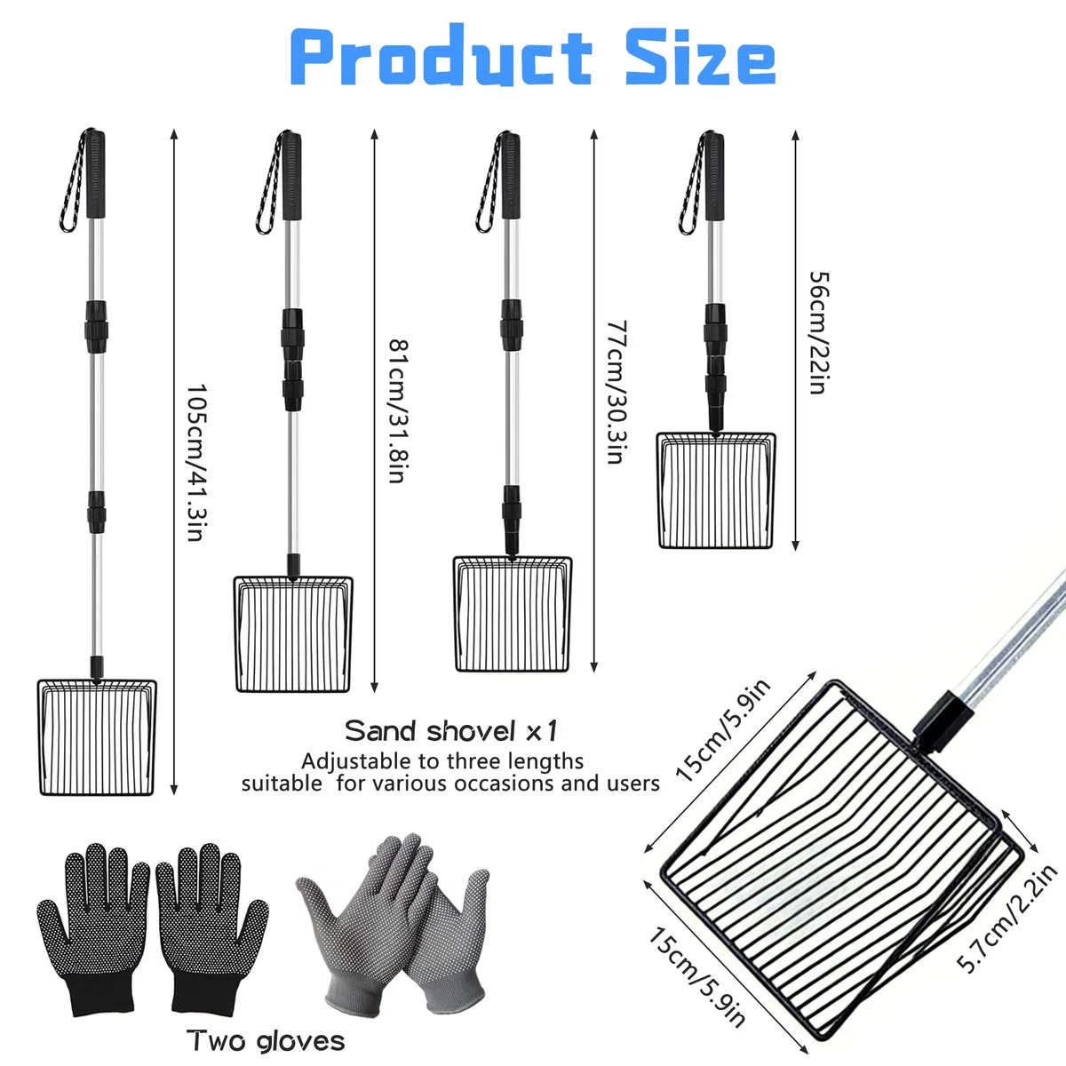 Paletta 3 in 1, accessorio per pollaio, paletta per pollo, paletta per pollo, paletta regolabile con 2 paia di guanti, per pollaio, separazione di feci e detriti di sabbia