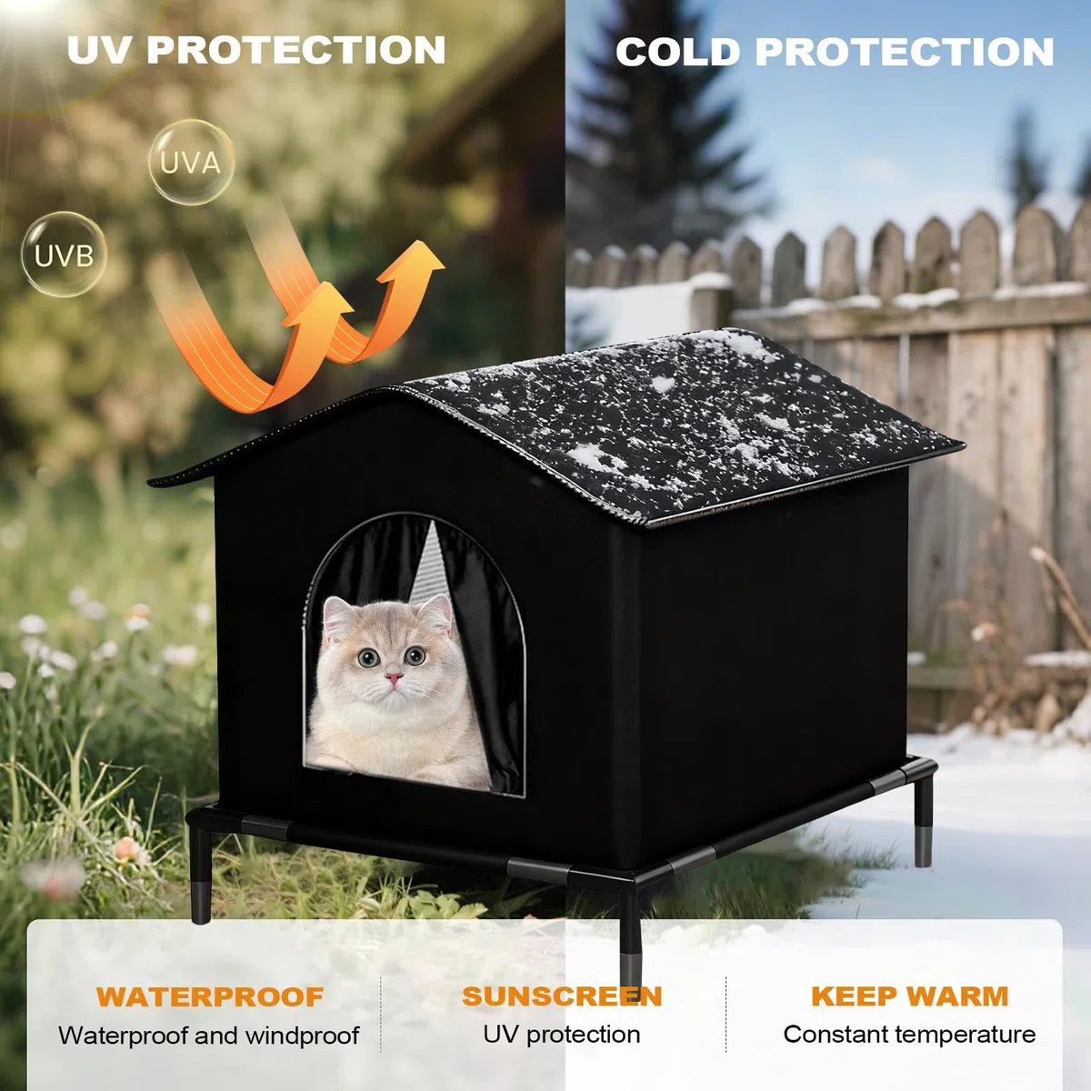 Cuccia Gatto Esterno Sollevata Cuccia Per Gatti All'aperto Impermeabile Resistente Alla Pioggia E Al Freddo Casetta Per Felini Letto Caldo Per Gatti In Inverno Ideale Autunno Inverno