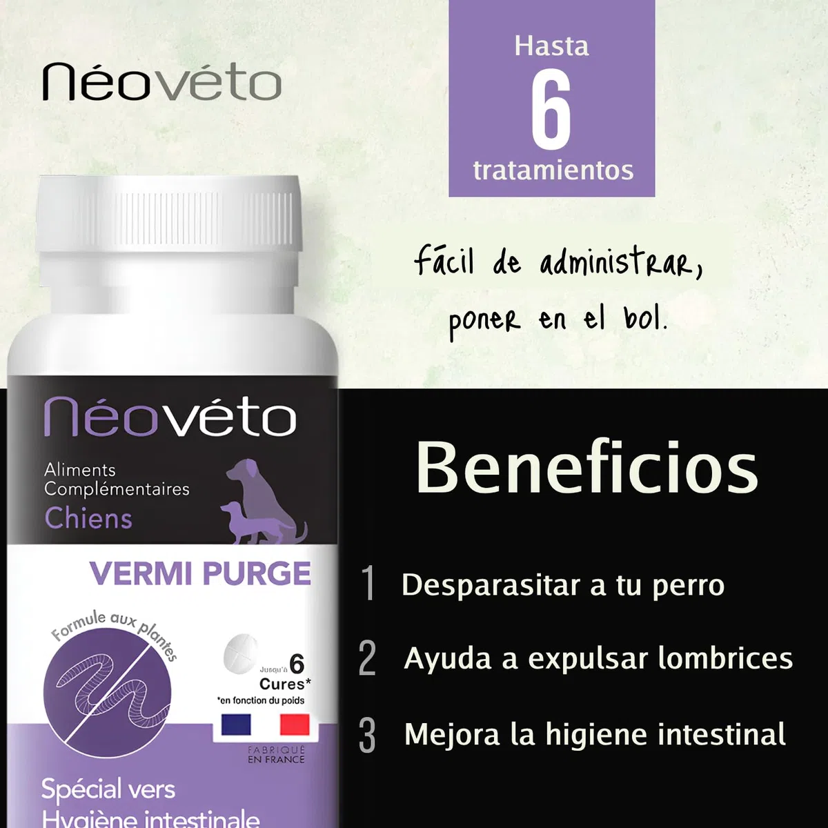 VERMIPURGE Vermifugo per cani in compresse naturali a base di principi attivi approvati dai servizi veterinari francesi (Versione francese, formato economico)