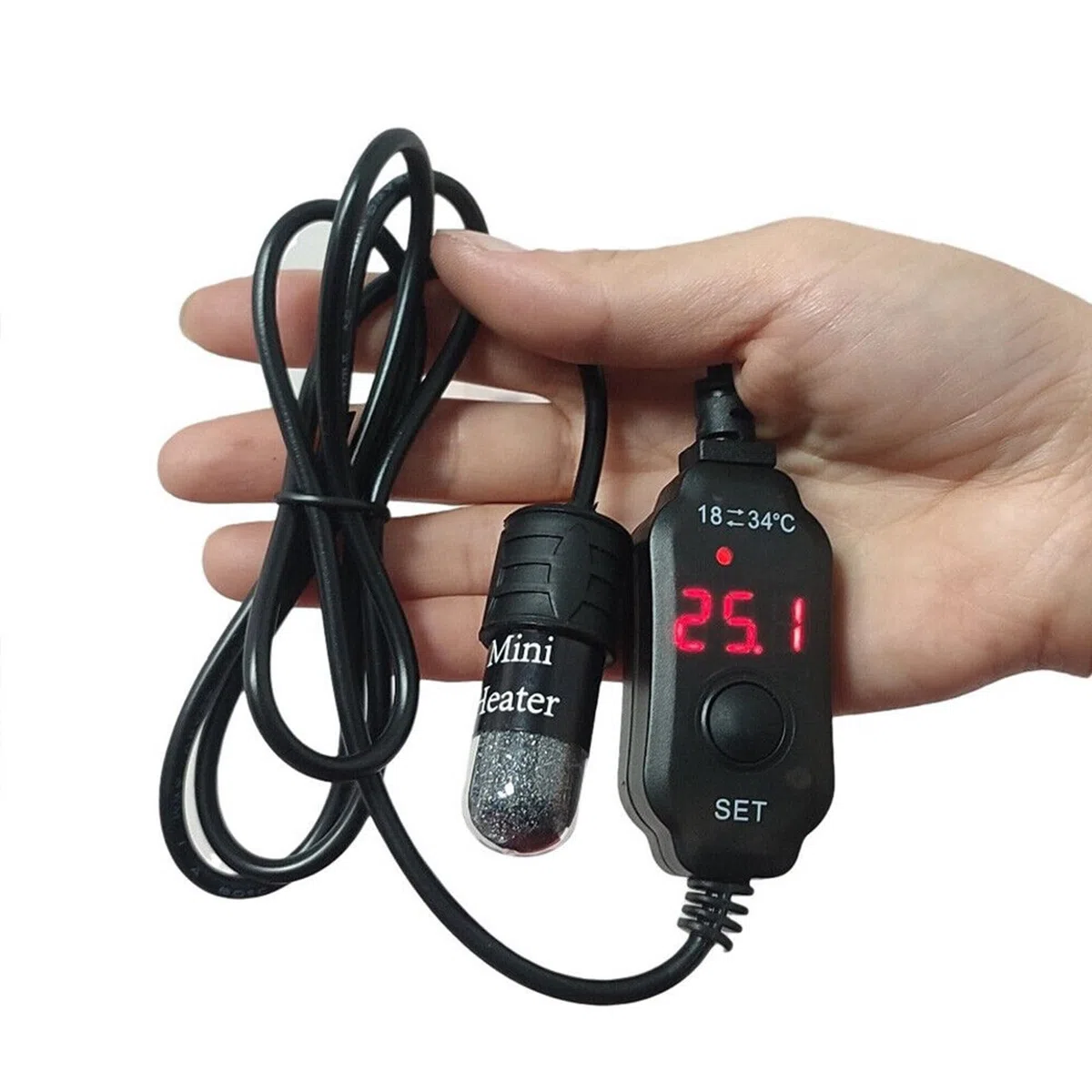 Mini riscaldatore per acquario sommergibile alimentato tramite USB, 10 W, con termometro integrato, regolatore di temperatura esterno utilizzato per serbatoio da 2-4 litri