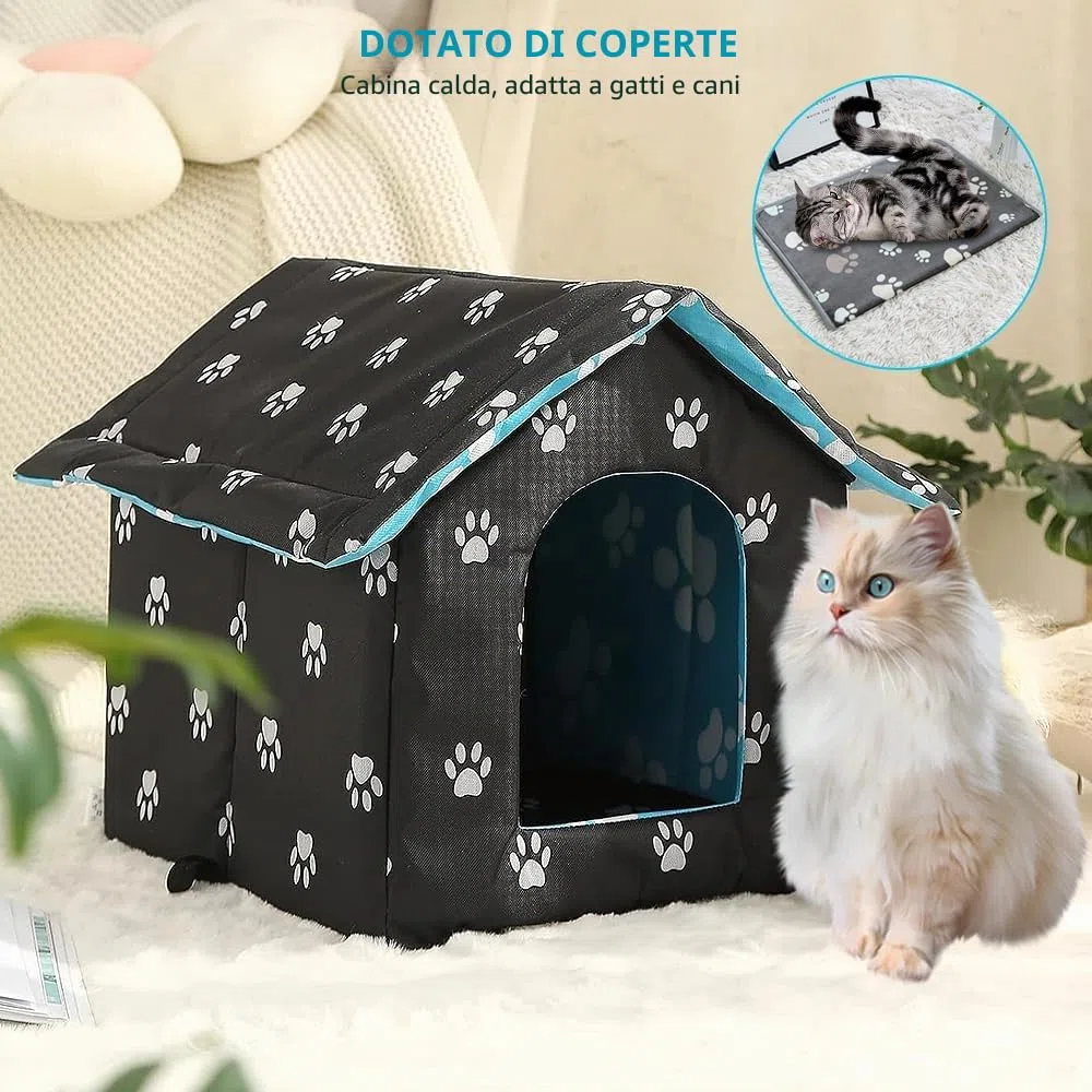 LUFEIS Casetta Per Gatti Per Esterni, Cuccia Per Gatto Da Esterno, Casetta Per Gatti Da Esterno Impermeabile, CasettaGatto Esterno Con Cuscino Rimovibile, per Animali Domestici e Randagi (Blue, M)