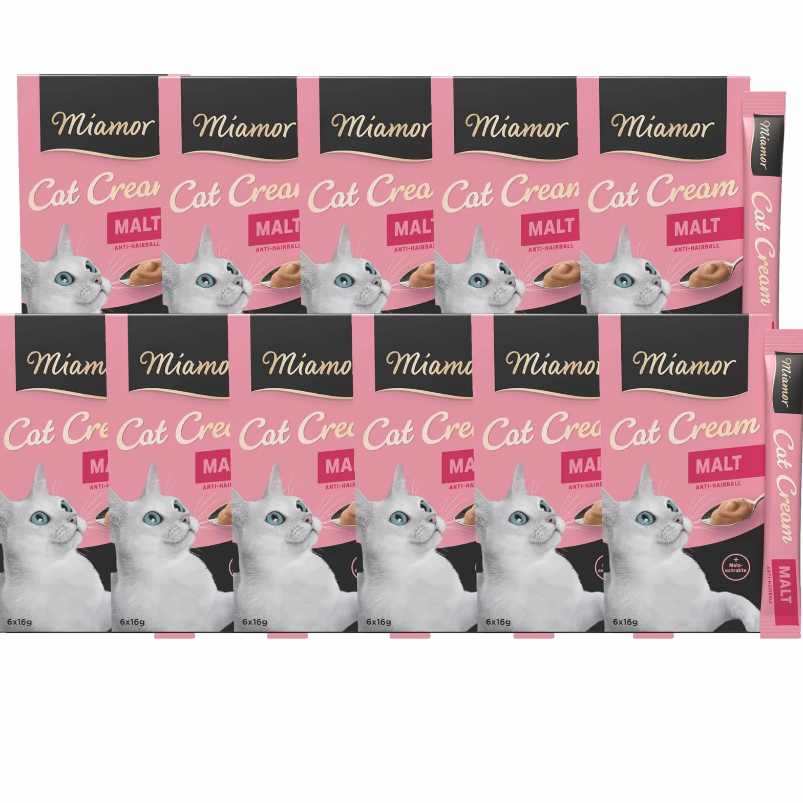 MIAMOR - Cat Snack (Cream) | Snack per coccolare gatti adulti. Mangime complementare in sacchetto senza zucchero e additivi artificiali | 11 x 6 x 15 g crema malta