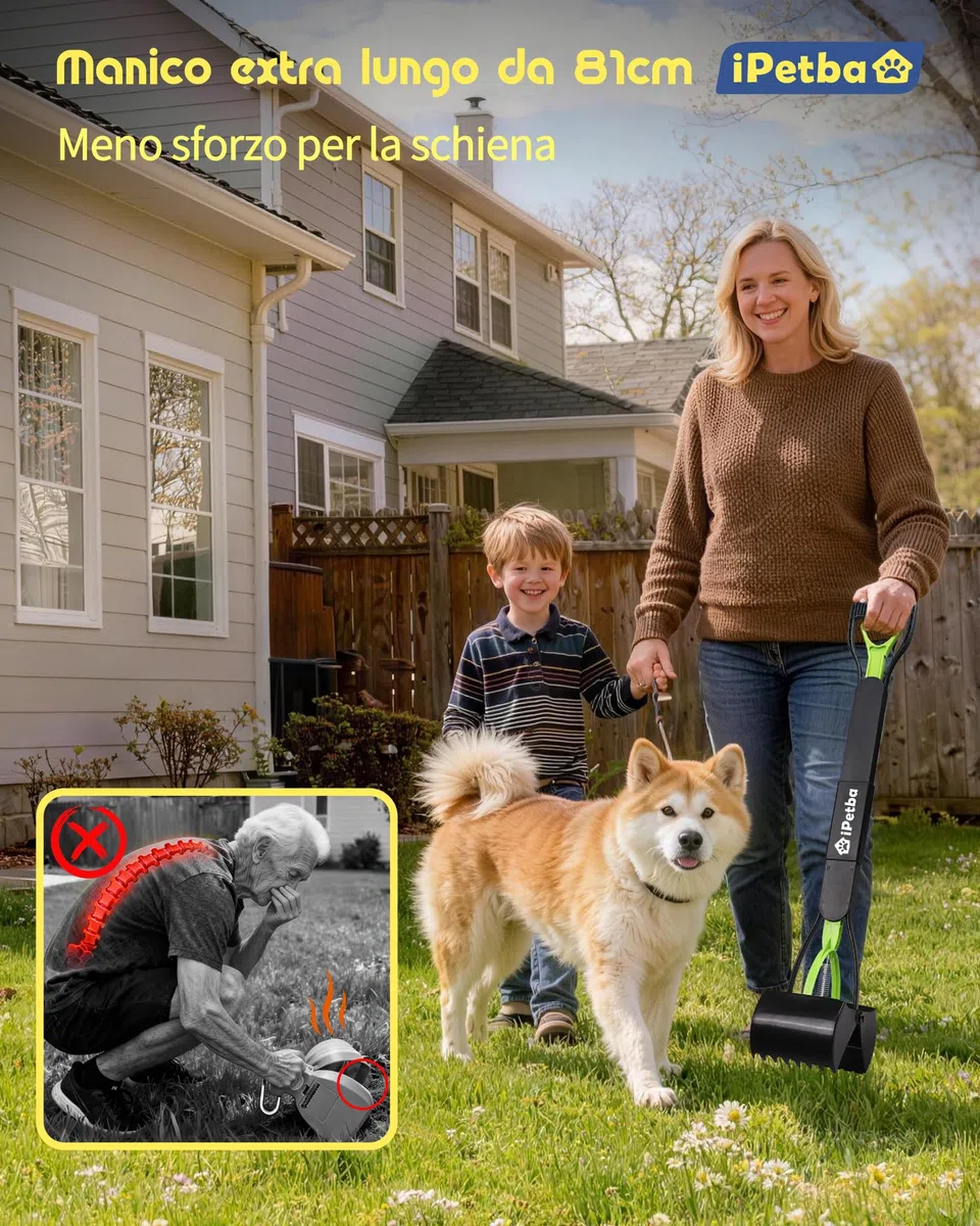 80 cm Raccogli Cacca Cane Manico Lungo Senza Piegarsi Paletta Raccogli Cacca Cani Pieghevole Pooper Scooper per Ghiaia, Terreno, Erba