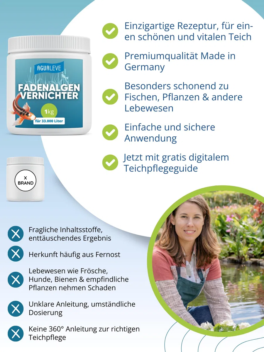 AGUALEVE® Antialghe filamentose 1kg | molto efficace contro le alghe filamentose | formula Ossigeno Attivo 2.0 | Made in Germany | per 33.000L