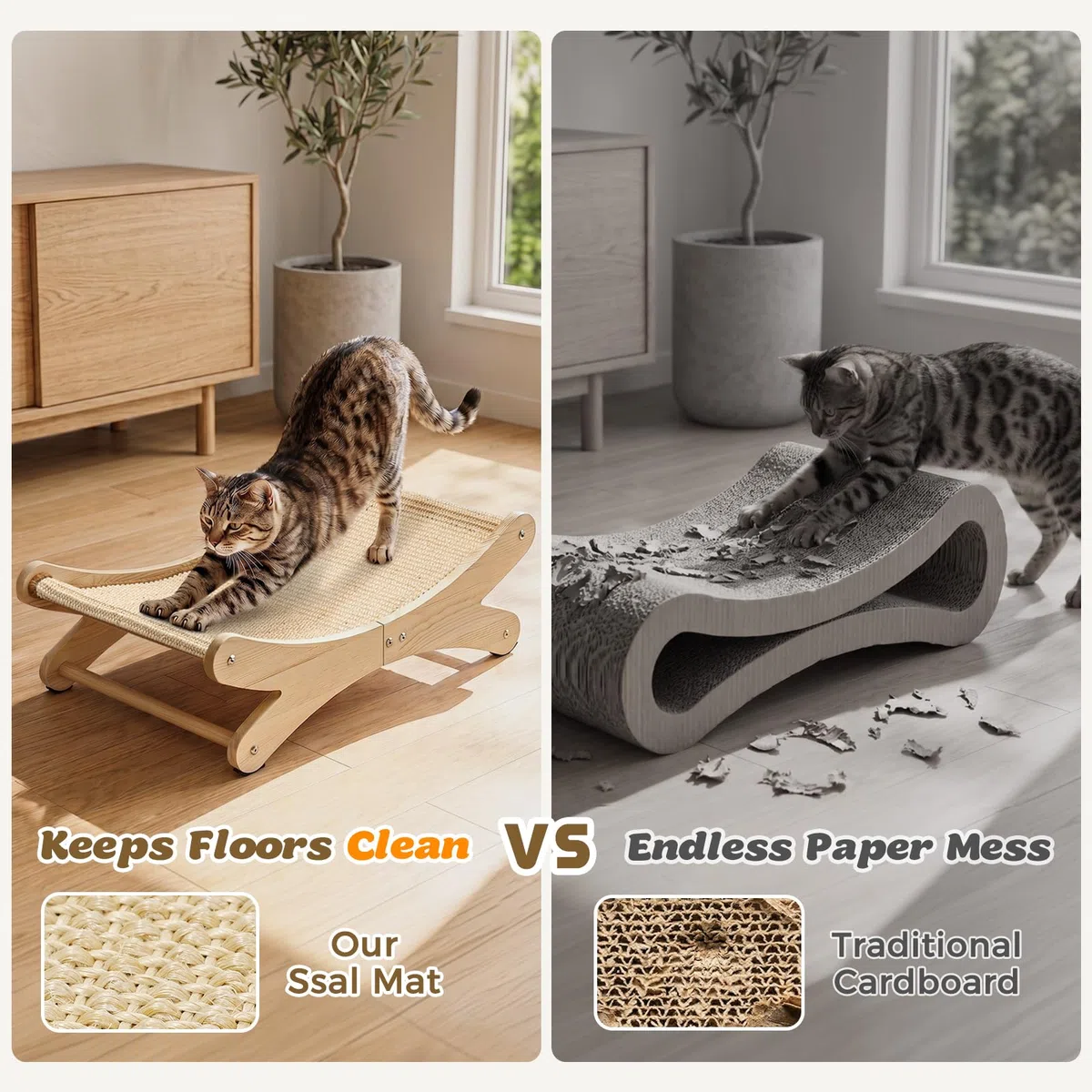 Gimars Tiraffiati per Gatti a Letto, Tiragraffi in Cartone e Sisal con Struttura in Legno, Divano Cuccia Ergonomico per Dormire, Grattare e Riposare, Design Elegante da Interno