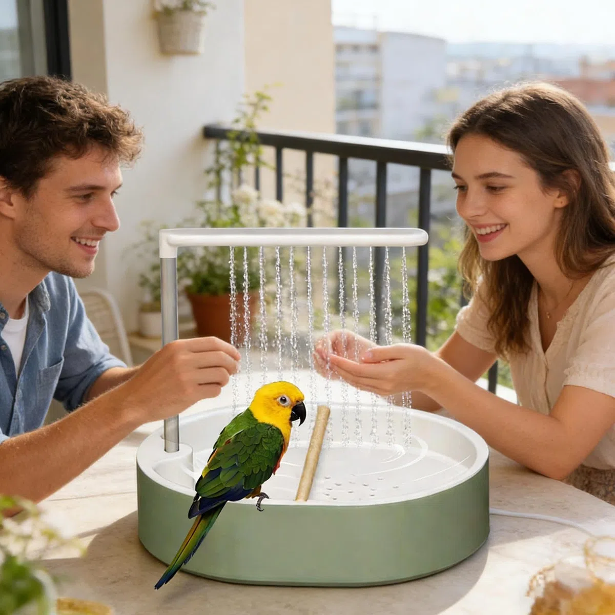 Generico Vasca da Bagno Automatica per pappagalli, Grande Vasca per Doccia per con Rubinetto circolante, Fontana per Doccia per con Gabbia Interna per fringuelli Cacatua Conuro