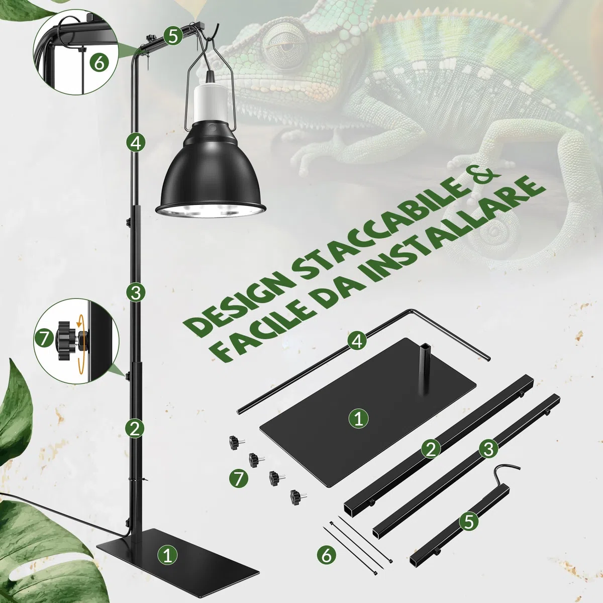 GlowUp Supporto per Lampada per Rettili Regolabil 40-93cm, Portalampada per Acquario, Supporto Portalampada per Tartaruga, Ragni, Cani, Pulcini (Esclusi Lampada)