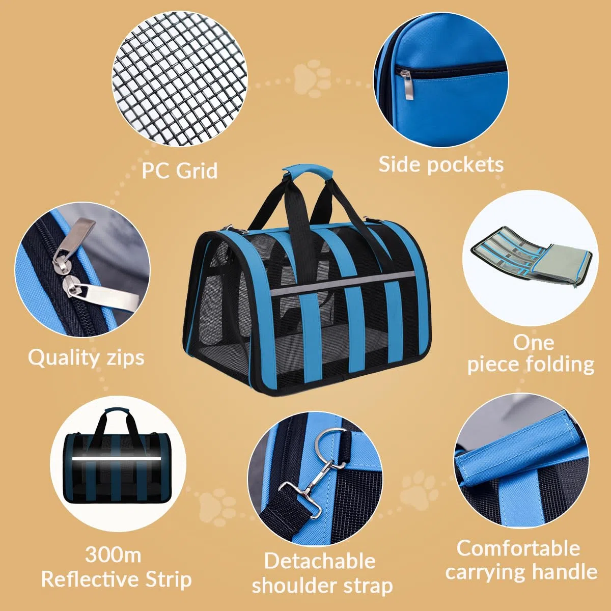 Trasportino Gatto, Borsa Ripiegabile Trasportino per Gatti Viaggio, Cane con Materasso Morbido Striscia Riflettente,Aereo Borsa per Animali Domestici