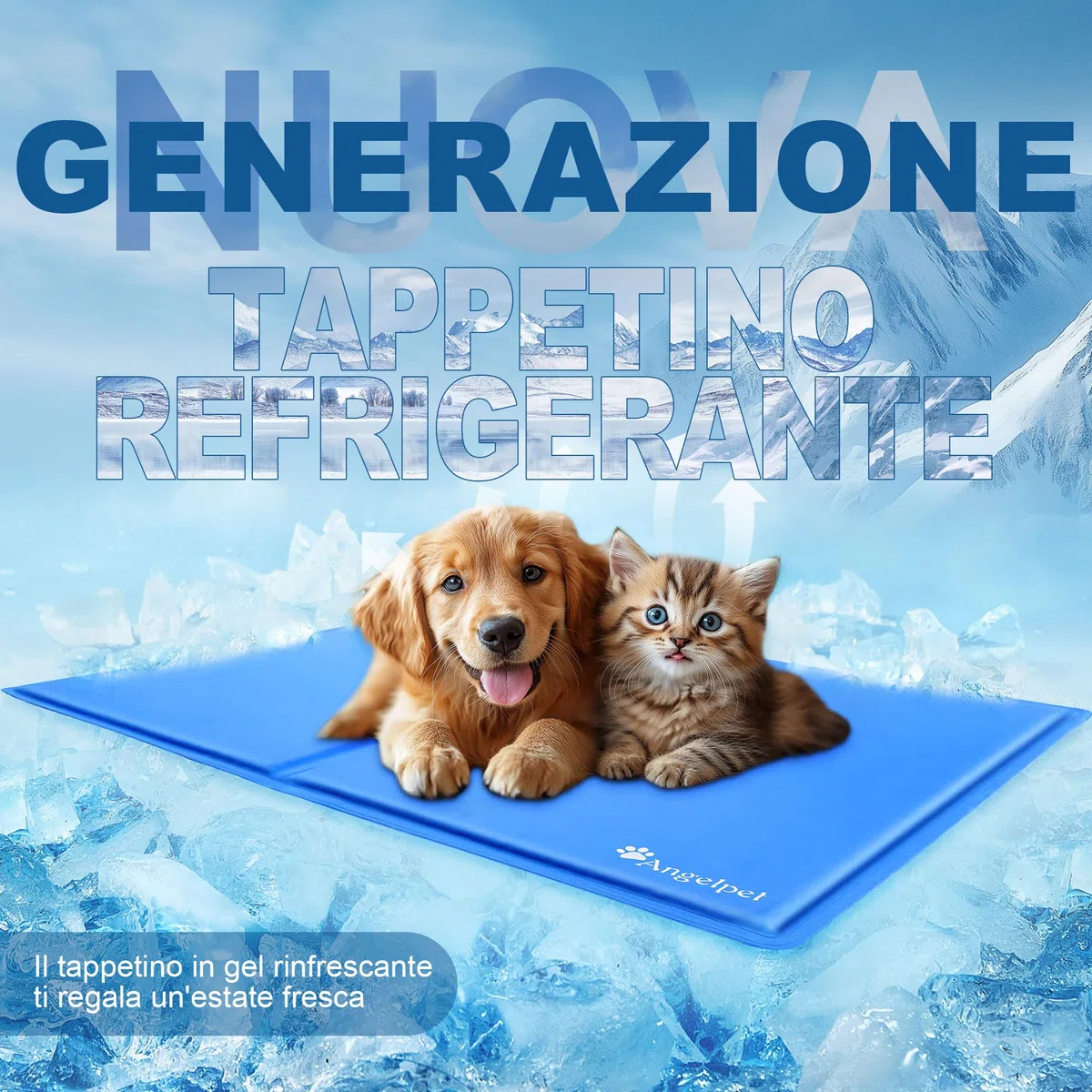 Angelpet Tappetino Refrigerante per Cani e Gatti, S 50x40cm - Gel Auto-Rinfrescante Atossico, Tappeto Rinfrescante Impermeabile e Duraturo, Ideale per Cani e Gatti nella Calda Estate(Blu)