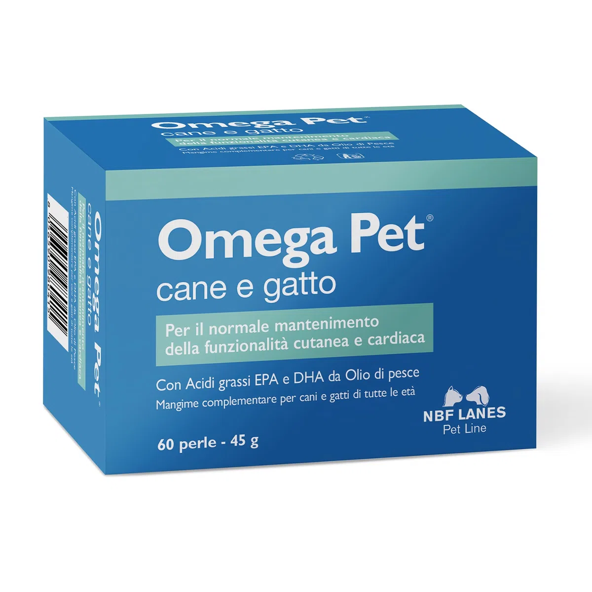 NBF Lanes | Omega Pet Cane e Gatto, 60 Perle Appetibili, per il Normale Mantenimento della Funzionalità Cutanea e Cardiaca