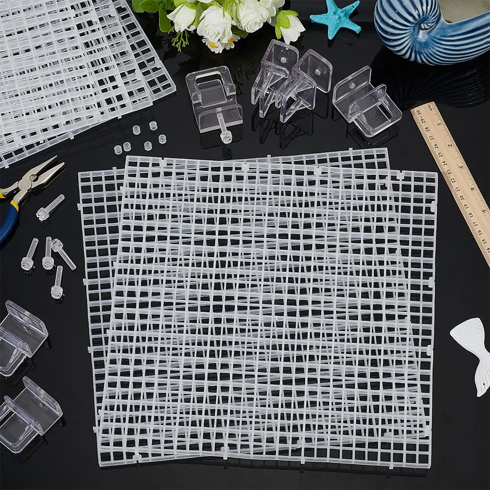 BENECREAT 6 pz Coperchio Trasparente per Acquario, Copertura Superiore per Acquario Quadrato da 29.7x29.7x0.7cm, Pannello Isolante in Griglia di Plastica con 6 Clip per Pannello di Copertura