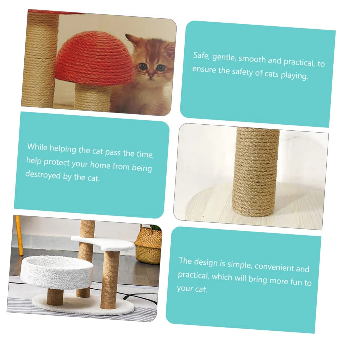 Abaodam Colonna di Arrampicata per Gatti Tiragraffi Corda, Ricambio in Legno Resistente Ø 6cm X 40cm, Accessorio per Struttura Fai da Te, Adatta a Gattini e Gatti per Giochi Sicuri