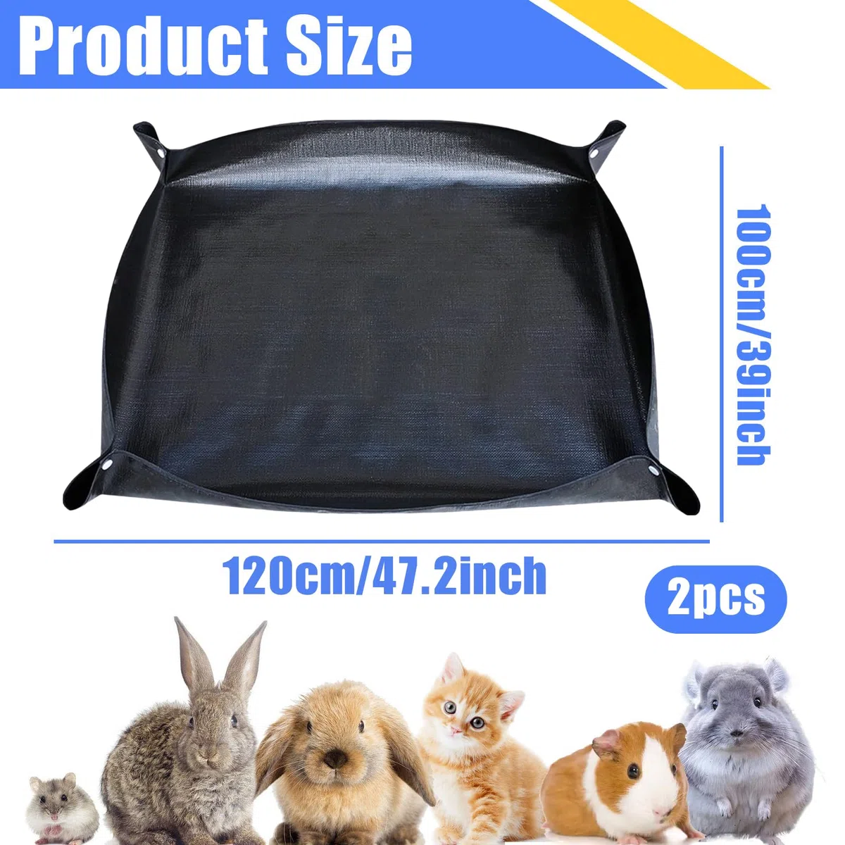 2 Pezzi Tappetino Impermeabile per Box Animali Domestici: 120×100 Rivestimento per Gabbia di Porcellini d'India, per conigli, Cavia, Base Riutilizzabile per Piccoli Animali