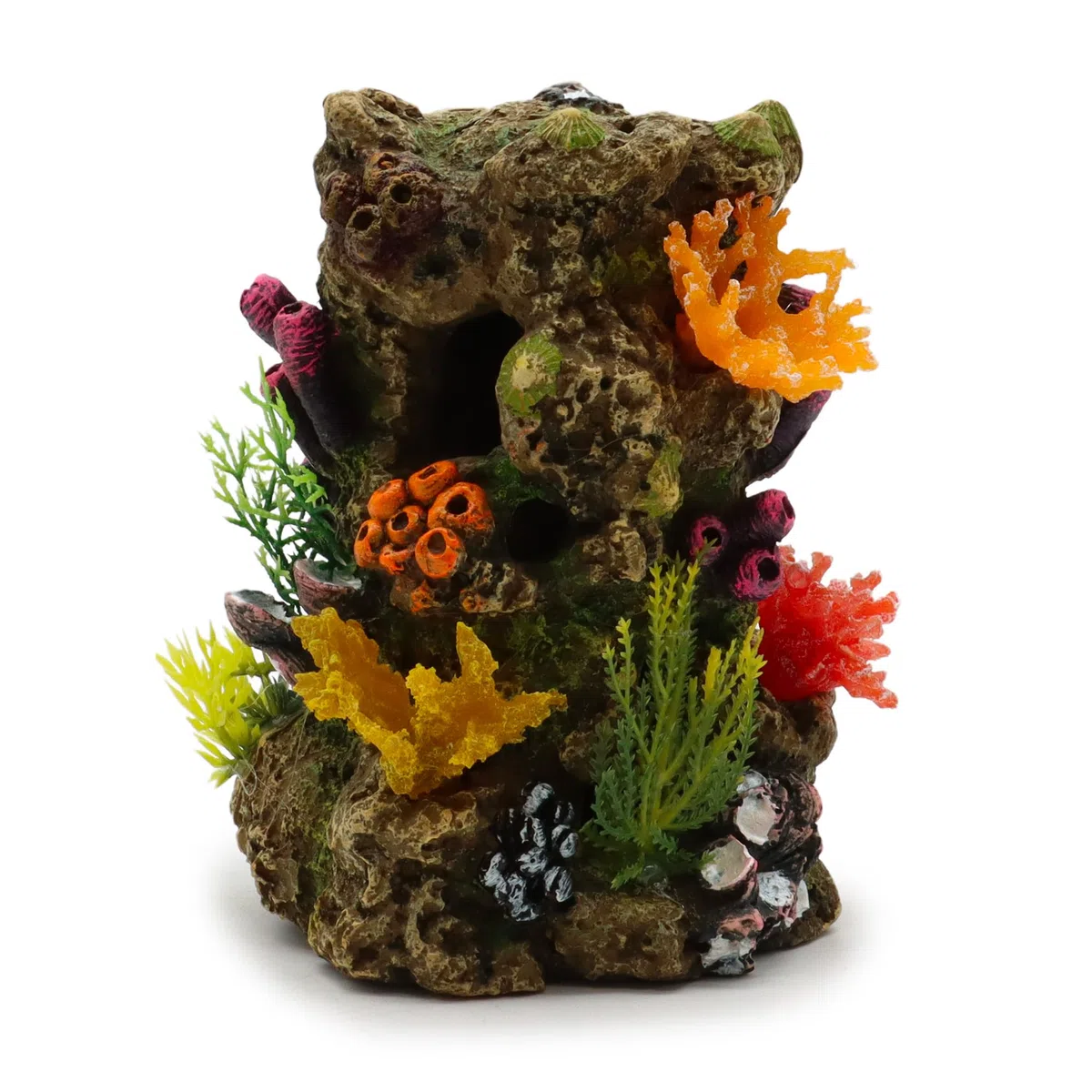Amtra Deko Reef Roccia con Coralli - Decorazione in Resina atossica per Acquari, Accessorio Ornamentale subacqueo, Decorativo rifugio nascondiglio, Dipinto a Mano, Dimensione 18,5 * 14,5 * 14 cm