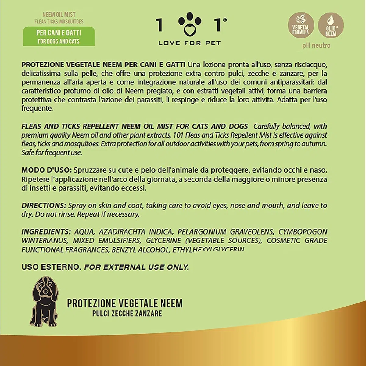 Bundle Protezione Vegetale Spray Olio di Neem Zanzare, Zecche e Pulci + Spray Sciogli Nodi, Districante e Lucidante Pelo Naturale – Per Cane e Gatto - Con Ingredienti e Oli Vegetali – 2x250ml