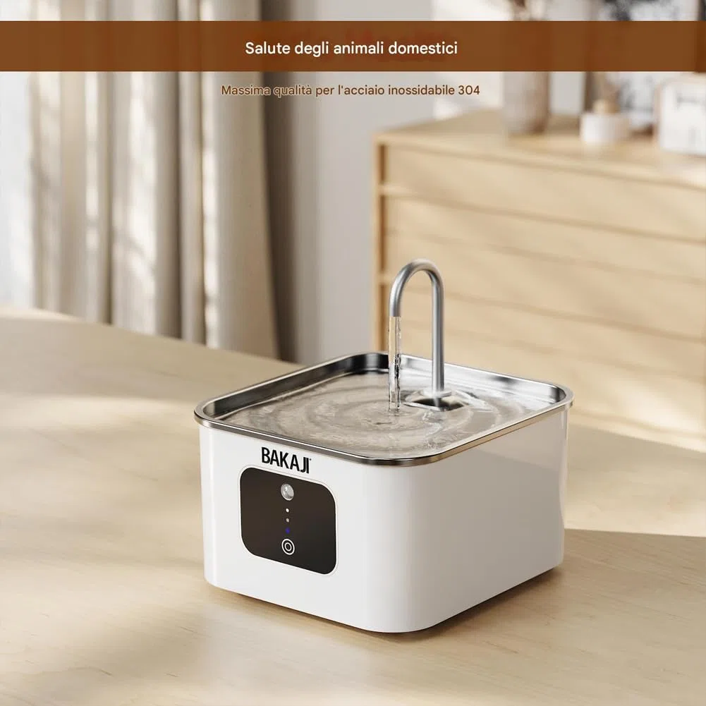BAKAJI Dispenser Erogatore d'Acqua da 3.5 Litri Intelligente con Sensore per Animali Domestici, Distributore Automatico Fontanella Acqua per Cani e Gatti con 2 Modalità e Autonomia Prolungata