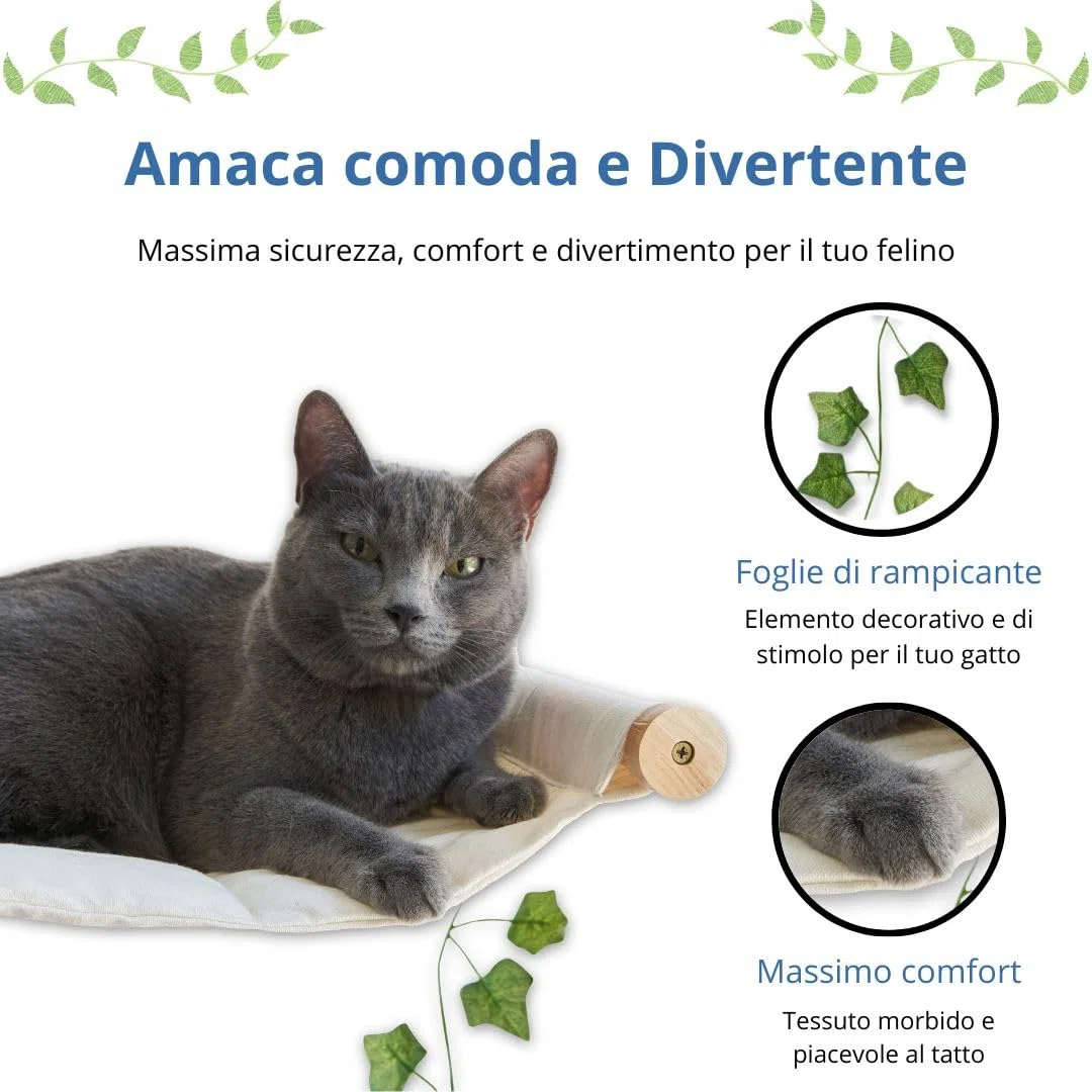 Amaca a parete per gatti robusta e confortevole - Lo scaffale porta fino a 12 kg - ideale per massimizzare lo spazio