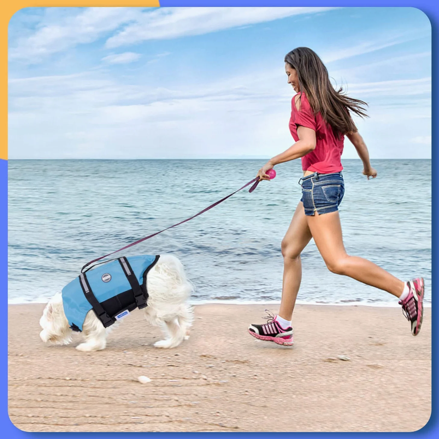Nobleza - Giubbotto Salvagente per Cani Taglia Grande, Regolabile con Maniglia e Strisce Riflettenti, per Nuoto Surf Canottaggio Barca, Blu (L)