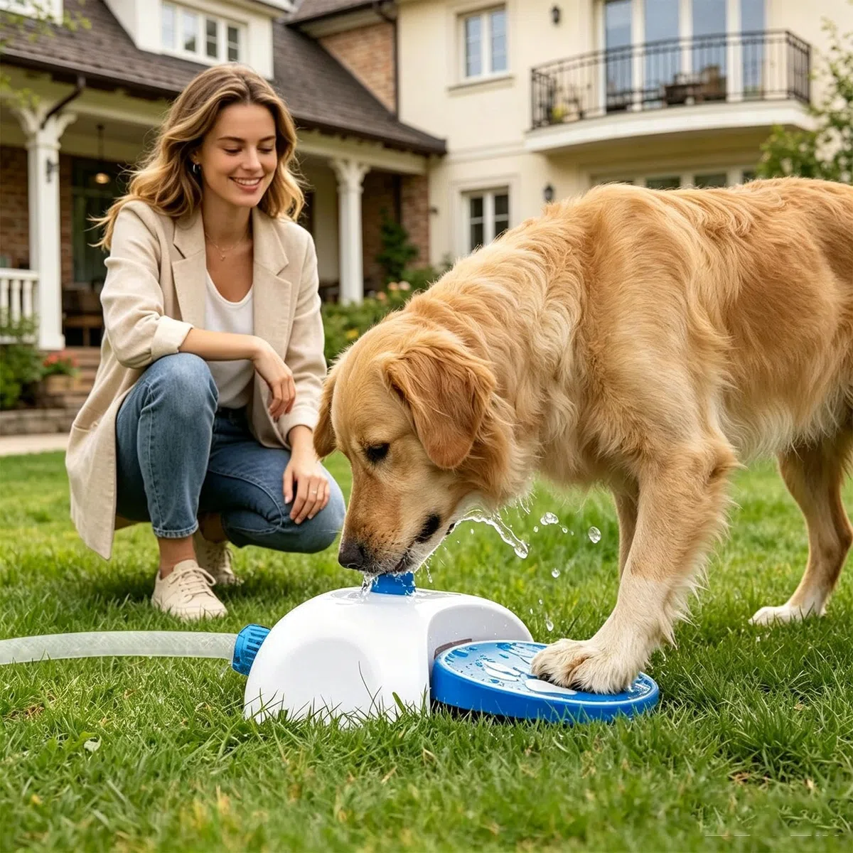 Irrigatore Per Cani Attivato Con La | Dispenser D'Abbeveraggio Per Animali Con Tubo Da 1,62 m - Irrigatore Per Cani Attivato Con La - Esterno Giardino Prato Balcone Estate Calda