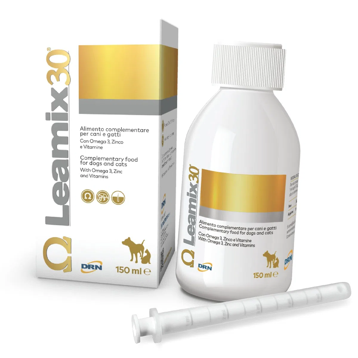 DRN Leamix 30 Riduzione del Prurito, Alimento Complementare per Cani e Gatti, Ricco di Omega 3, Confezione da 150 ml