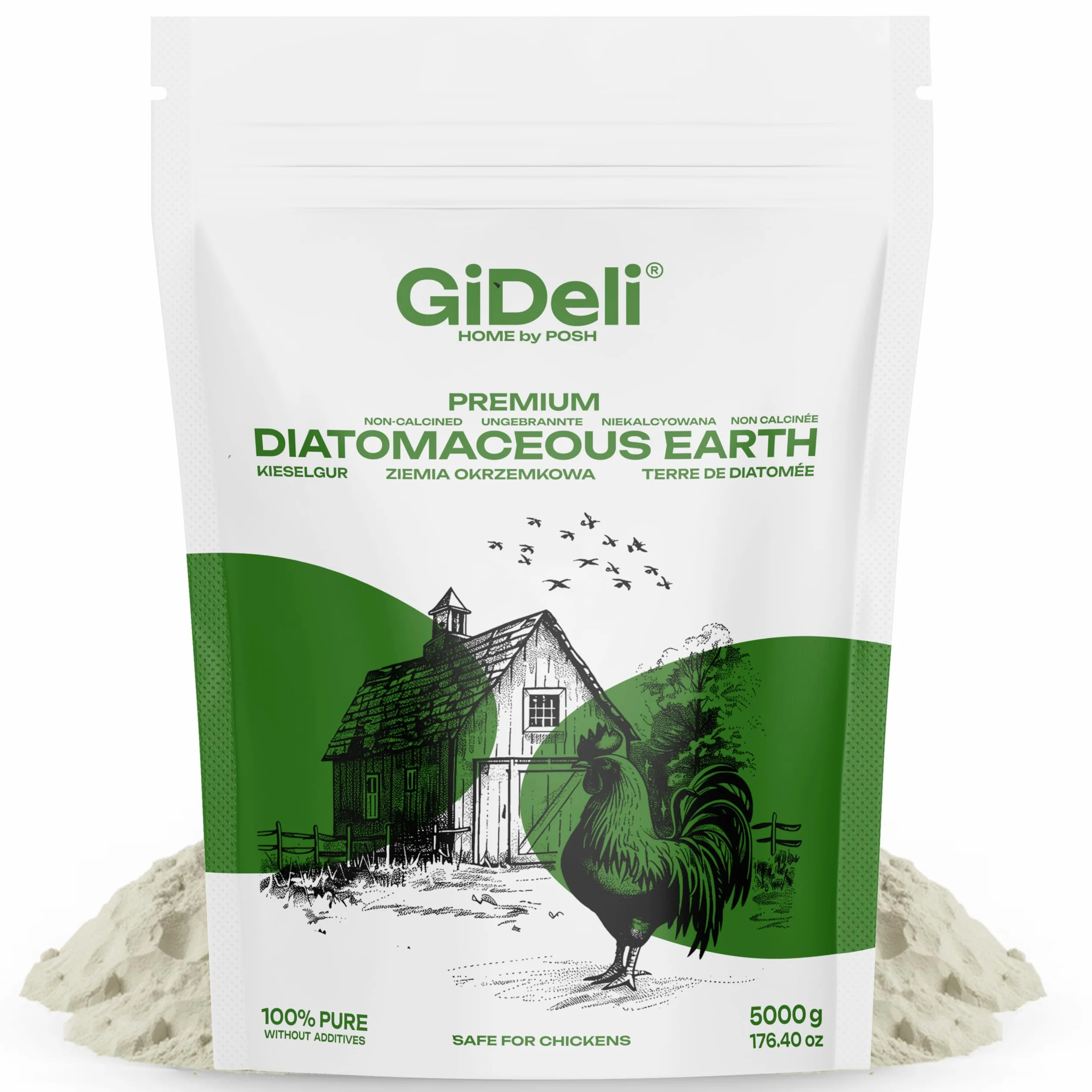 GiDeli Diatomea per polli terriccio in polvere pura non calcinata contro l'acaro rosso dell'uccello 5 kg doypack