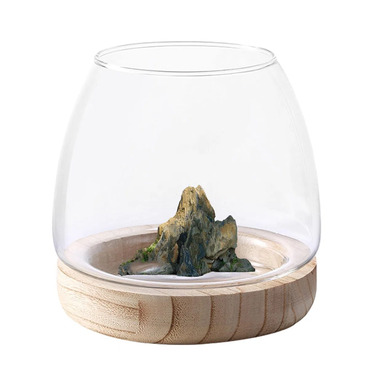 Ciotola per pesci in vetro con base in legno, piccola per pesci rossi da combattimento, acquario per scrivania, piante idroponiche, vaso per piante, terrario in vetro, decorazione per la casa