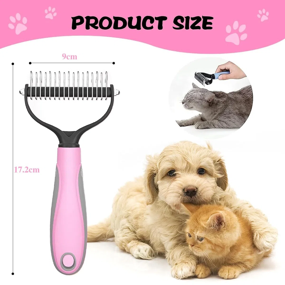 Spazzola per Cani Pelo Lungo, Spazzola Gatto Deshedding Brush Animali Acciaio Inossidabile Doppia Faccia Strumento di Deshedding Animali per Cane/Gatto Pelo Lungo, Medio e Corto (Pink)
