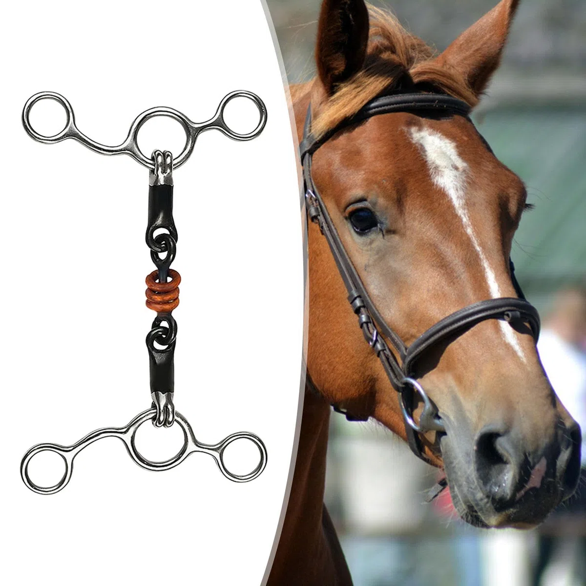 Fenteer Morso per Cavallo con Ganci per Catena, Morso per Bavaglio con Rullo per Guance, per Cavalli da Prestazione, 135 mm