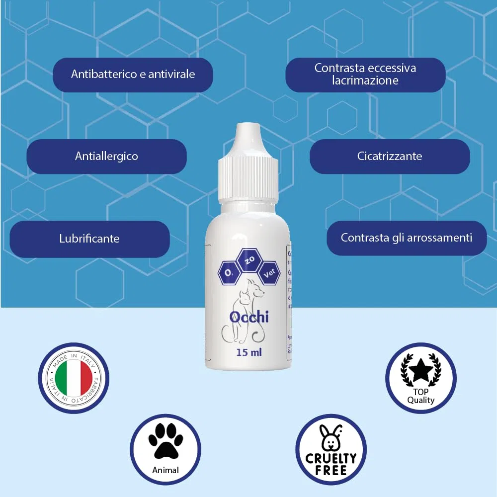 Ozo-Vet | Occhi Cane 15 ml – Gocce per Cheratosi, Ulcere Corneali ed eccessiva Secrezione Oculare