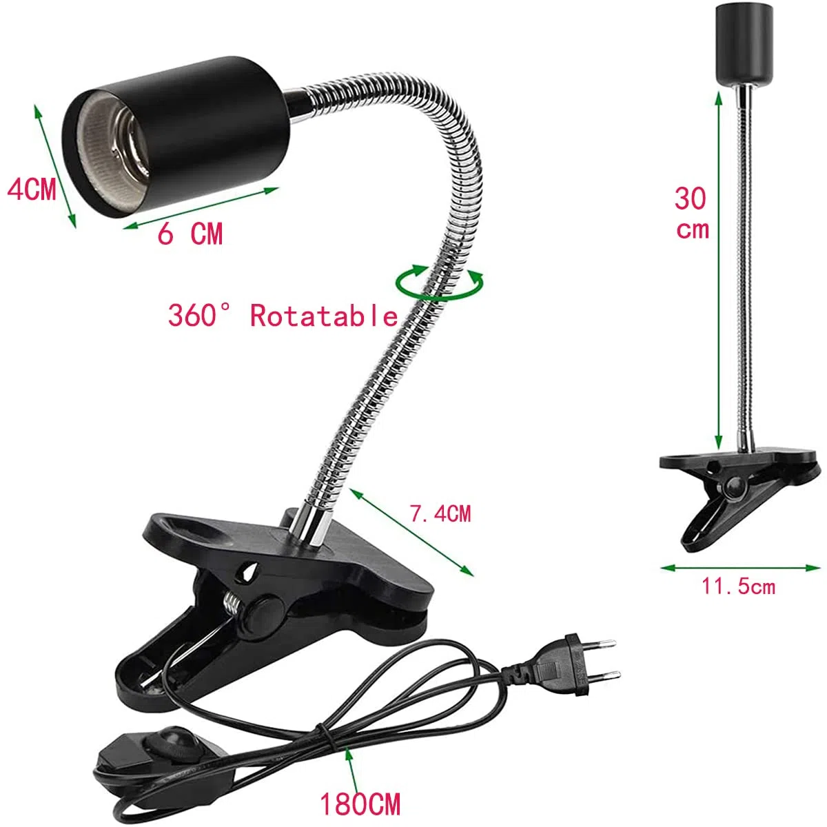 Lampada riscaldante per rettili, lampada riscaldante per tartarughe, lampada riscaldante UVA UVB, 3 lampadine di diversa potenza e morsetto girevole a 360°.