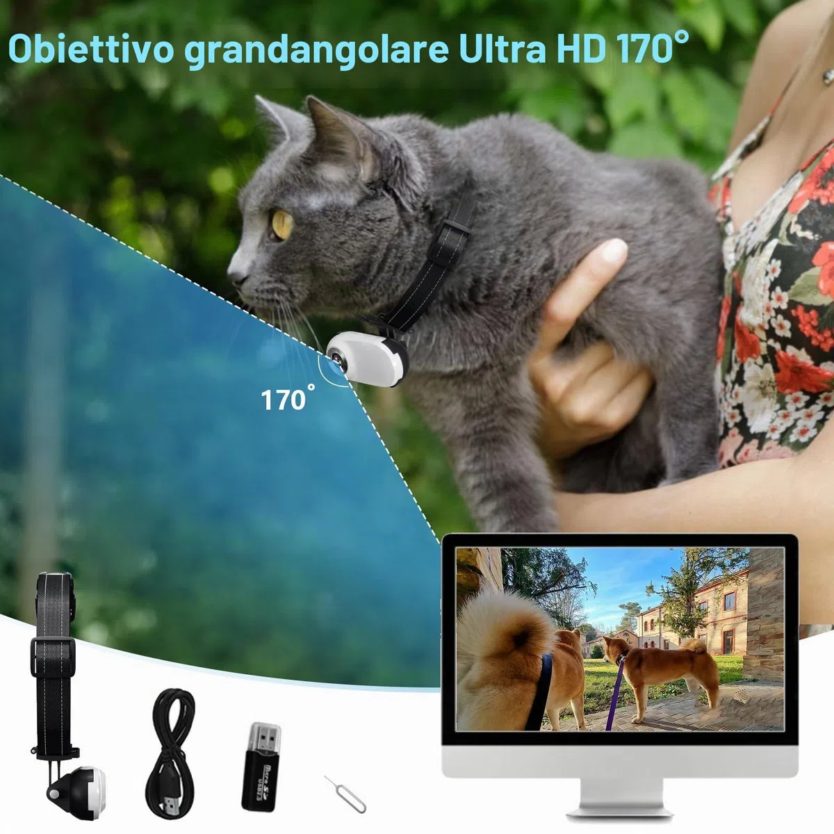 HD 1080P Cat Camera Collare con Registrazione Video, Mini Macchina Fotografica Wireless Sportiva, Piccole Telecamere di Azione, Corpo Camera per Pet Supplies, Articoli per