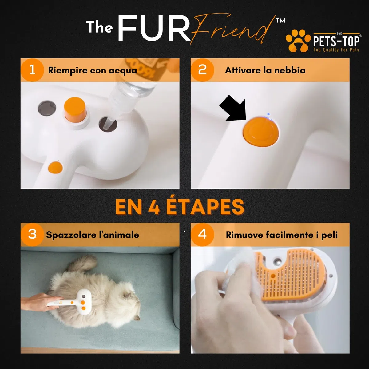 One PETS-TOP Spazzola A Vapore per Gatti – Spazzola Per Gatti Cani – Pelo Lungo e Corto – Lisciatura Autopulente – Vapore per Rimuovere Peli Aggrovigliat – Cat Steamy Brush