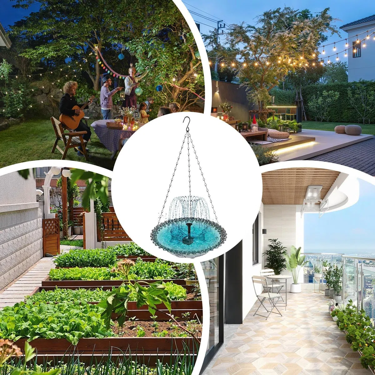 Bagni Uccelli Per Esterni, Fontana Solare Per Uccelli Da Giardino, Vasca da Bagno Decorativa Appesa per Bere da Giardino Terrazzo Balcone per Uccellini