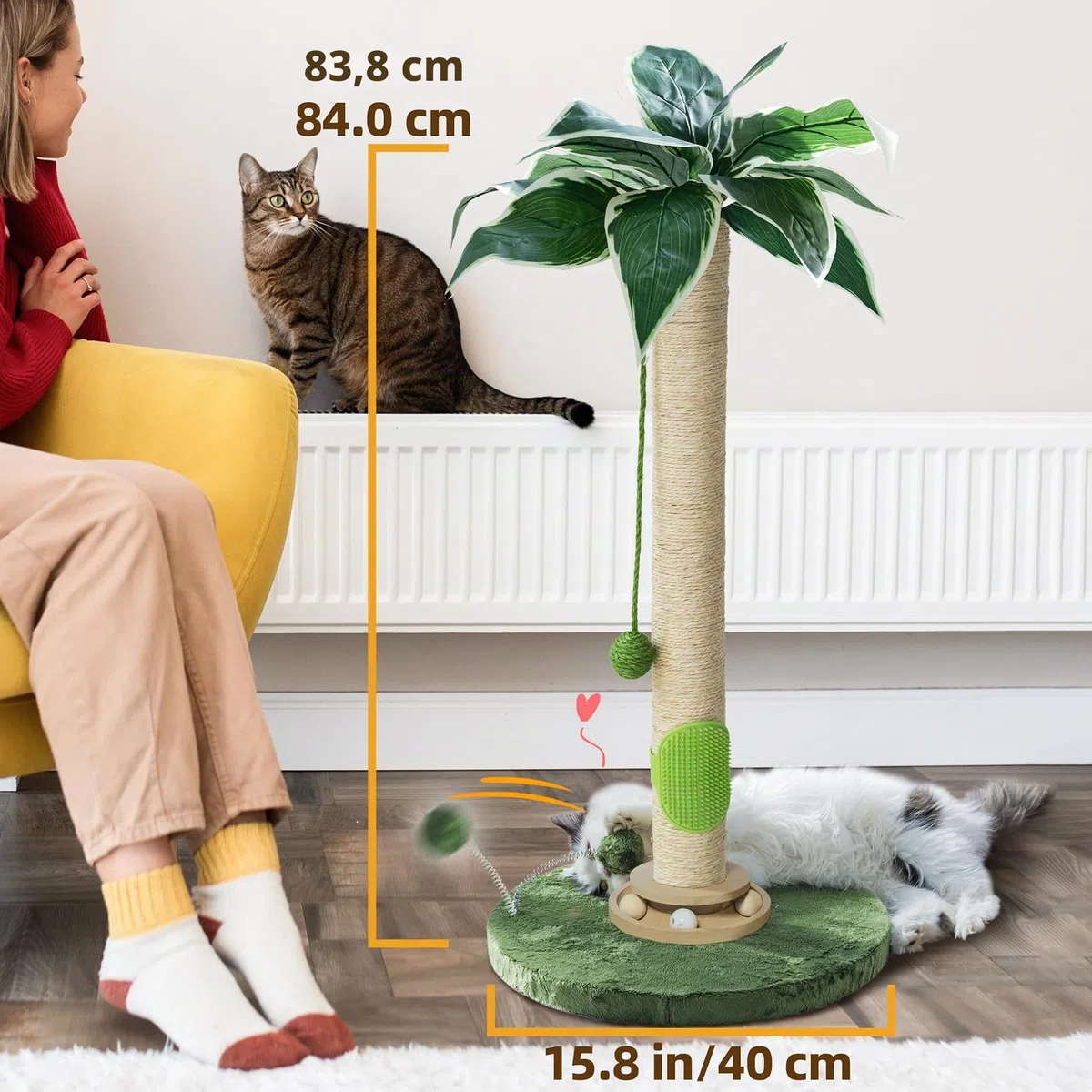 Fantasreen Tiragraffi per Gatti 84cm, Tiragraffi Alto per da Interno con Giocattolo per Gatti e Palla Interattiva, Autogestito per Gattini Adulti