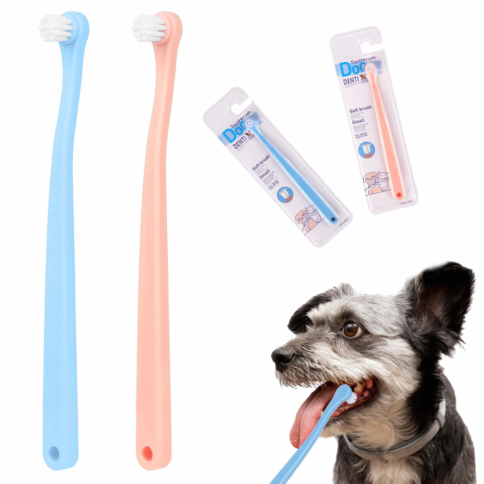 Confezione da 2 spazzolini da denti per gatti, spazzolino da denti per animali domestici, mini testina morbida per cani, kit per pulizia profonda per cuccioli, gattini, cani