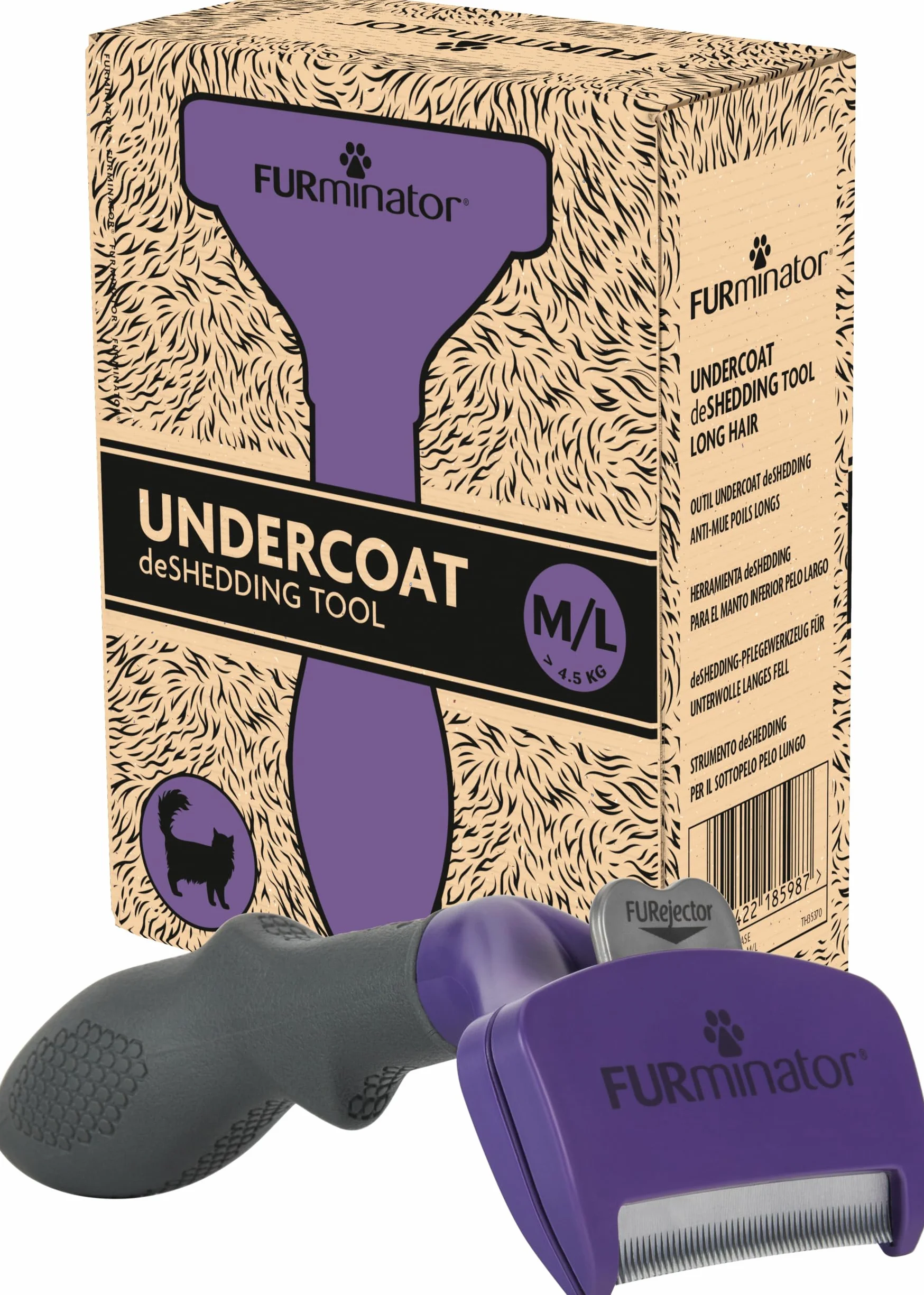 FURminator deShedding Tool Gatto Taglia M/L Pelo Lungo - Spazzola per Gatti di Taglia Medio/Grande per Rimuovere Il sottopelo