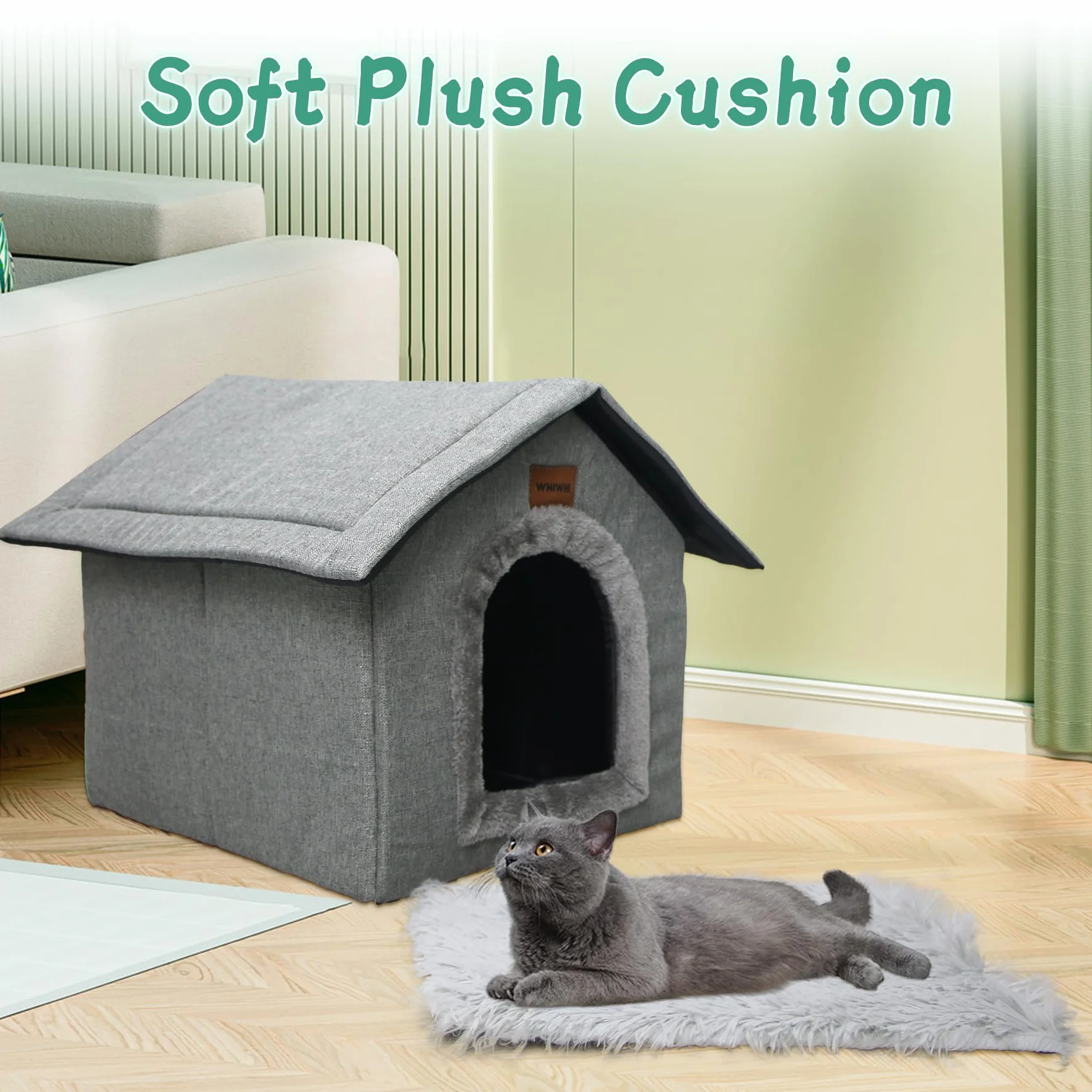 Casetta per Gatti Cuccia Per Animali Domestici con Cuscino in Peluche Pieghevole Cuccia Gatto Tenda per Gatti Caldo e Confortevole 35x30x35cm