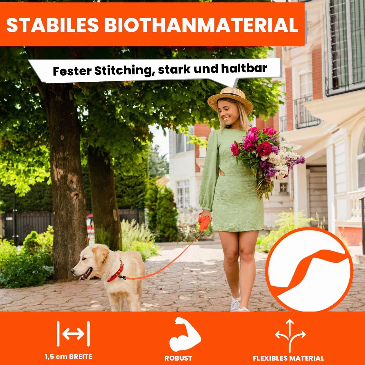 Guinzaglio Lungo per Cani - 3 m, 5 m, 10 m, 15 m, 20 m - per Sci di Fondo, Taglia Piccola, Media e Grande - Biothane