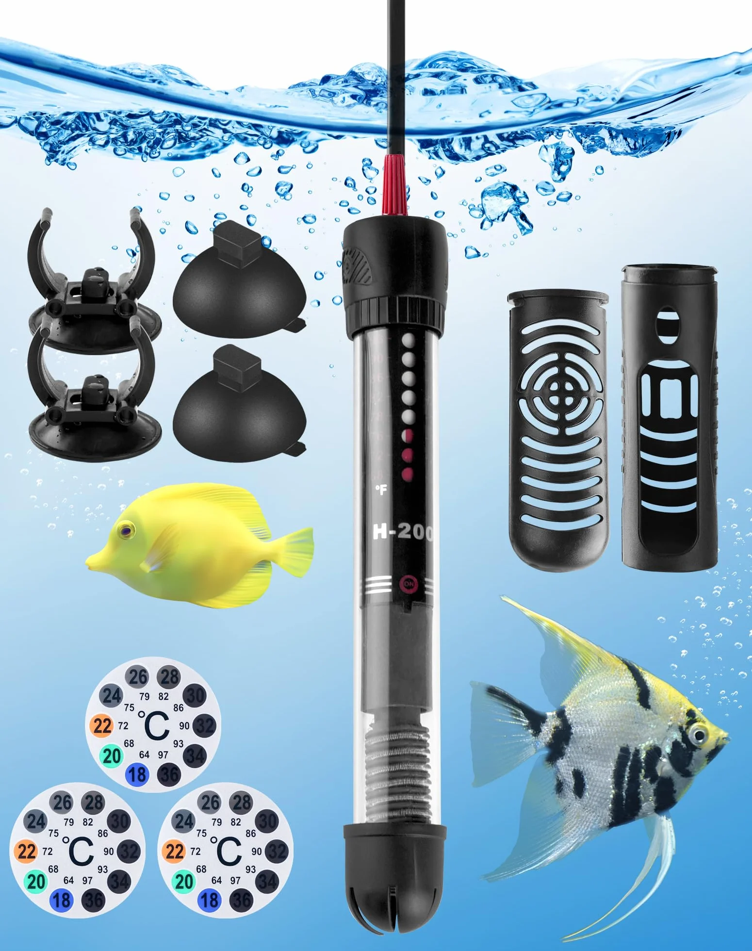LAOYE Riscaldatore Acquario 30 l 25 W Temperatura Regolabile Riscaldatore per Acquario per Pesci e Tartarughe con 2 Ventose Termoriscaldatore Acquario con Coperchio Protettivo e Spia Luminosa
