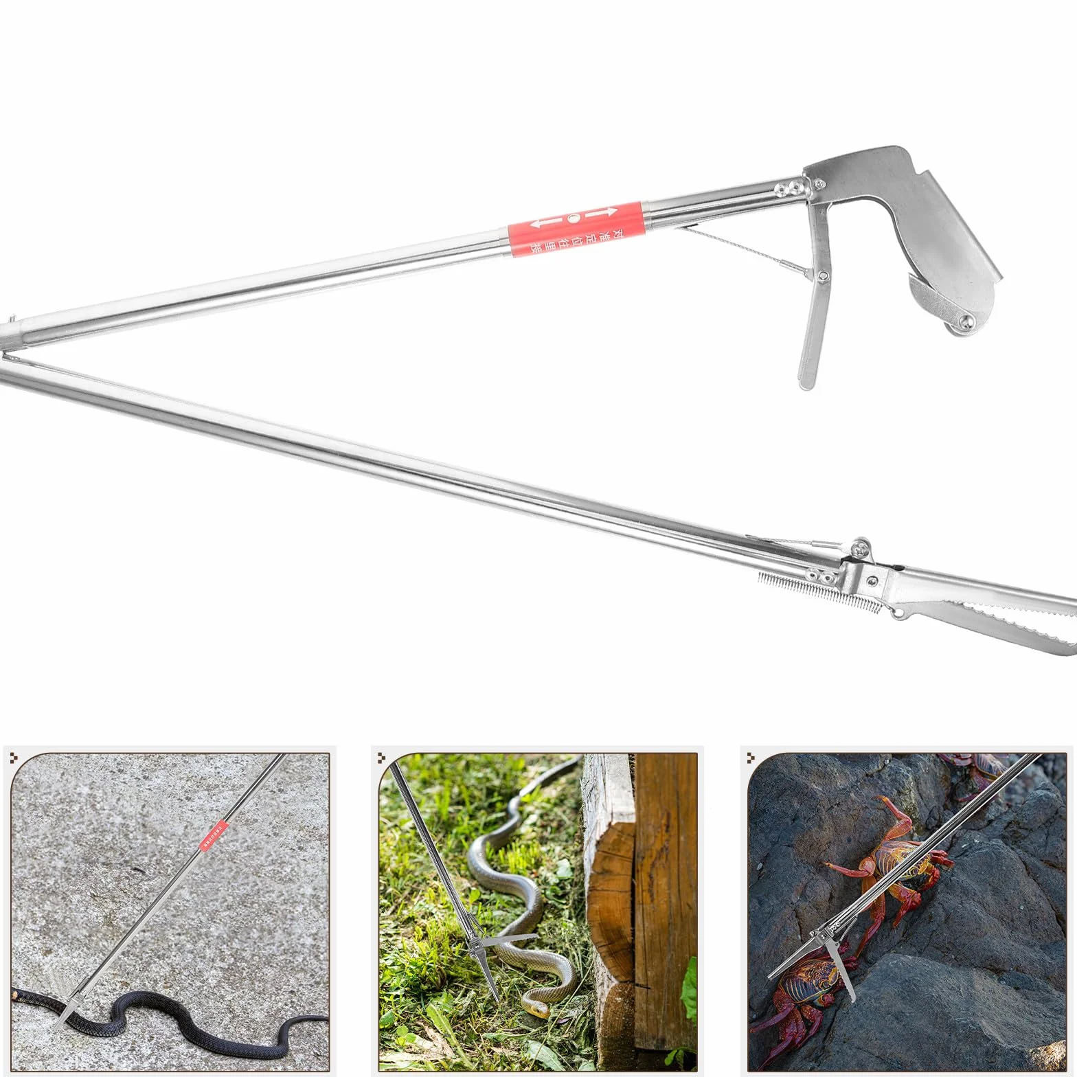 Pinza Acchiappa-Serpenti in Acciaio Inossidabile Pieghevole 48 Pollici Design Antiscivolo per Uso Domestico e Giardino Esterno