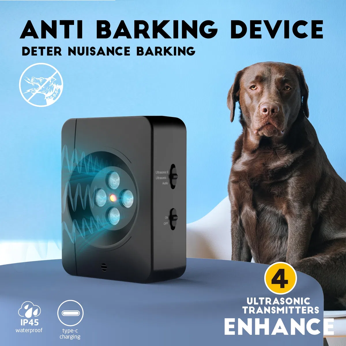 Dispositivi Antiabbaio, Dispositivi Di Controllo Dell'Abbaio Del Cane A Ultrasuoni 33Ft Con 4 Potenti Altoparlanti, Box Automatico Per Cani Deterrenti Per Cuccioli Di Cane Di Taglia Medio Grande