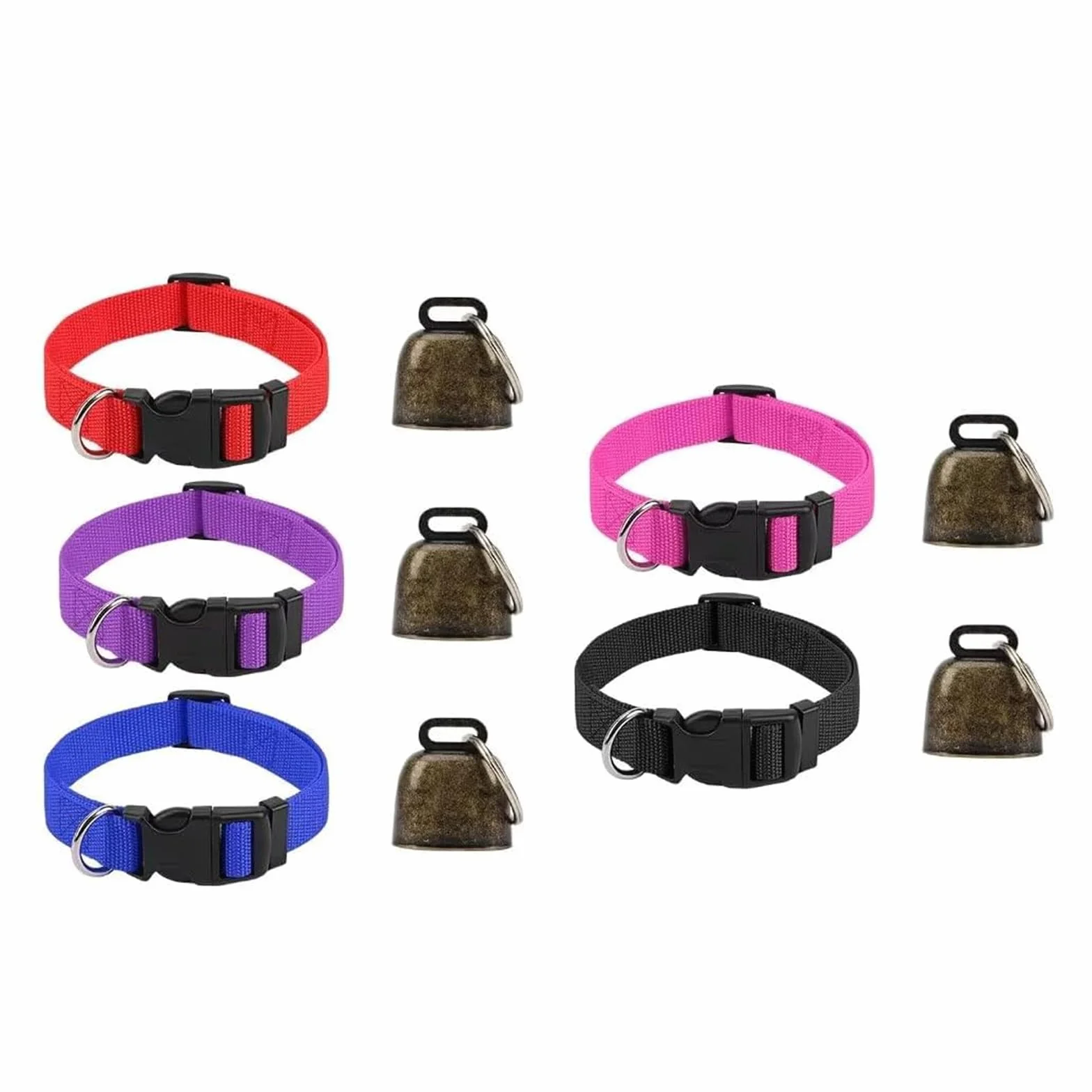 Confezione da 5 collari per capra con campane, collare regolabile in nylon con campane in rame, campanello anti-smarrimento per animali da fattoria, pecore, mucche, capre, accessori (colorati)