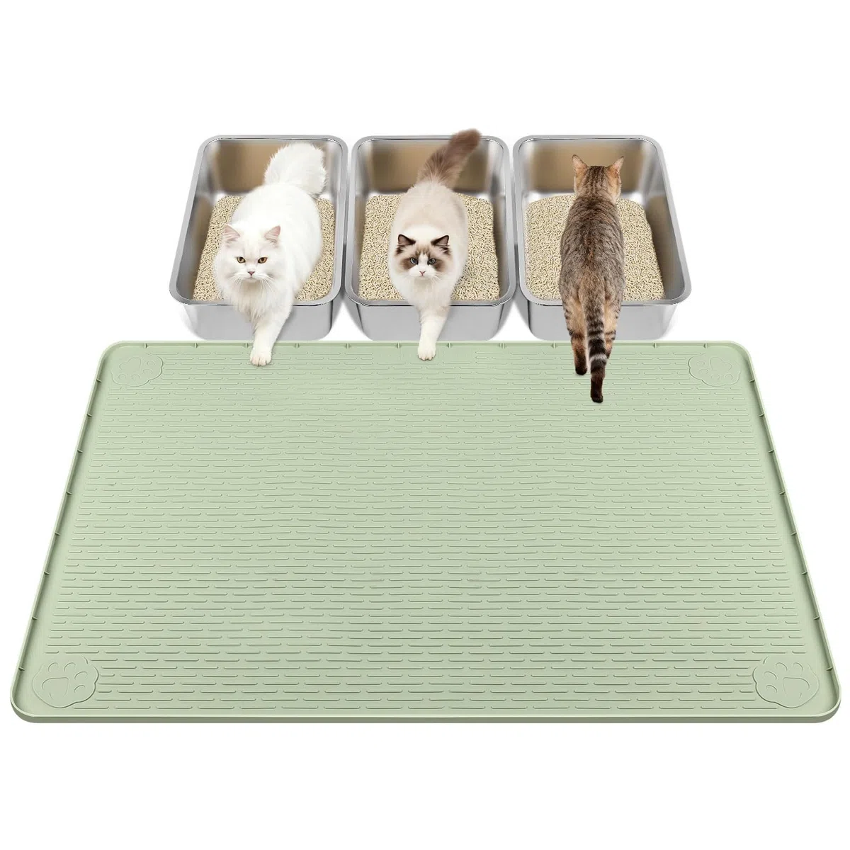 Kalolary Tappetino Lettiera Gatti, Tappetino Lettiera Silicone Tappetino Lettiera Gatti Tappetino Silicone Lettiera Gatti Tappetino Anti Dispersione Gatti Protezione Pavimenti (40 x 28 pollici Verde)