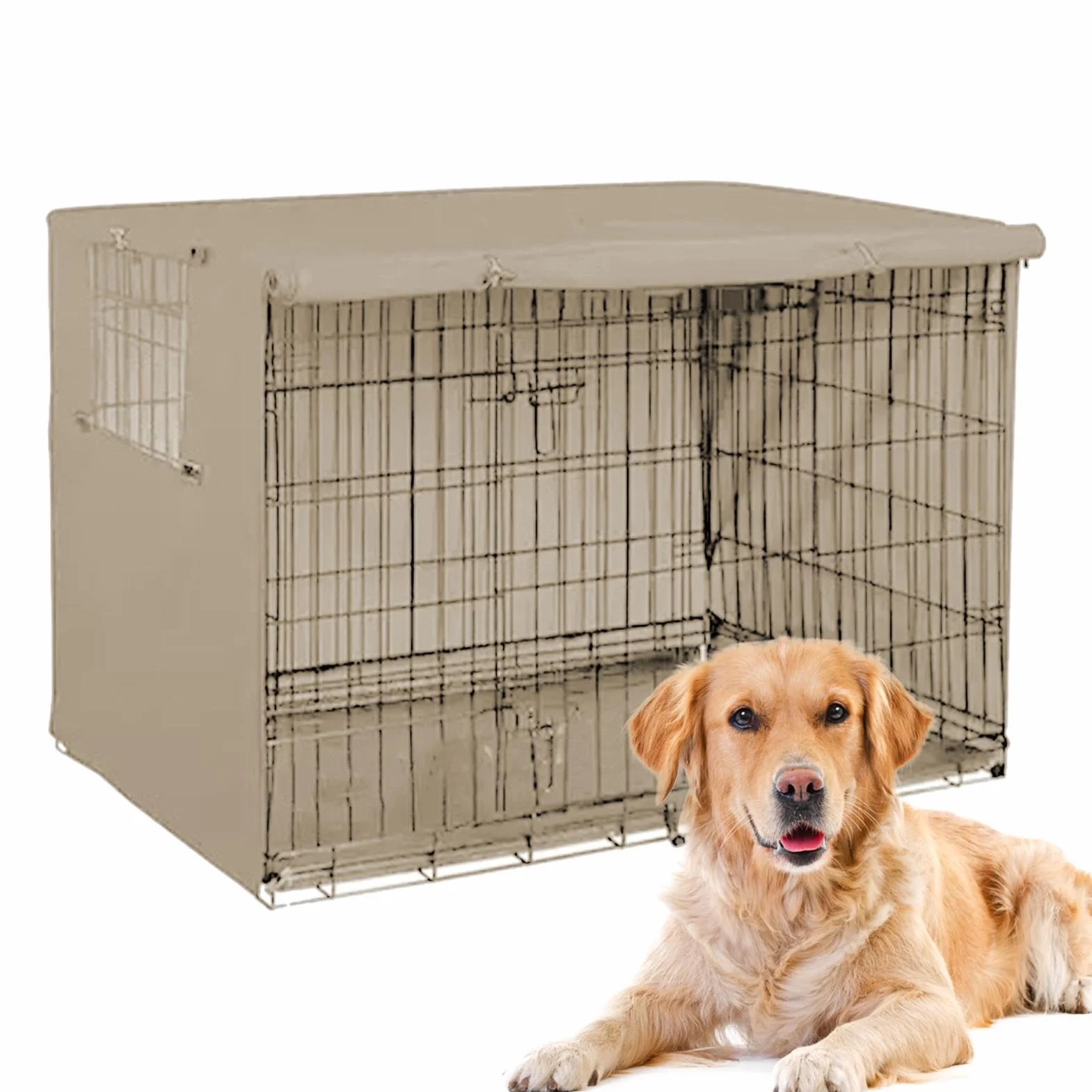 Copertura per gabbia per cani, in tessuto Oxford, 15 x 18 x 8 cm, antivento, impermeabile, copertura per gabbia per cani e gatti, copertura portatile per gabbie per cani (beige, nero)