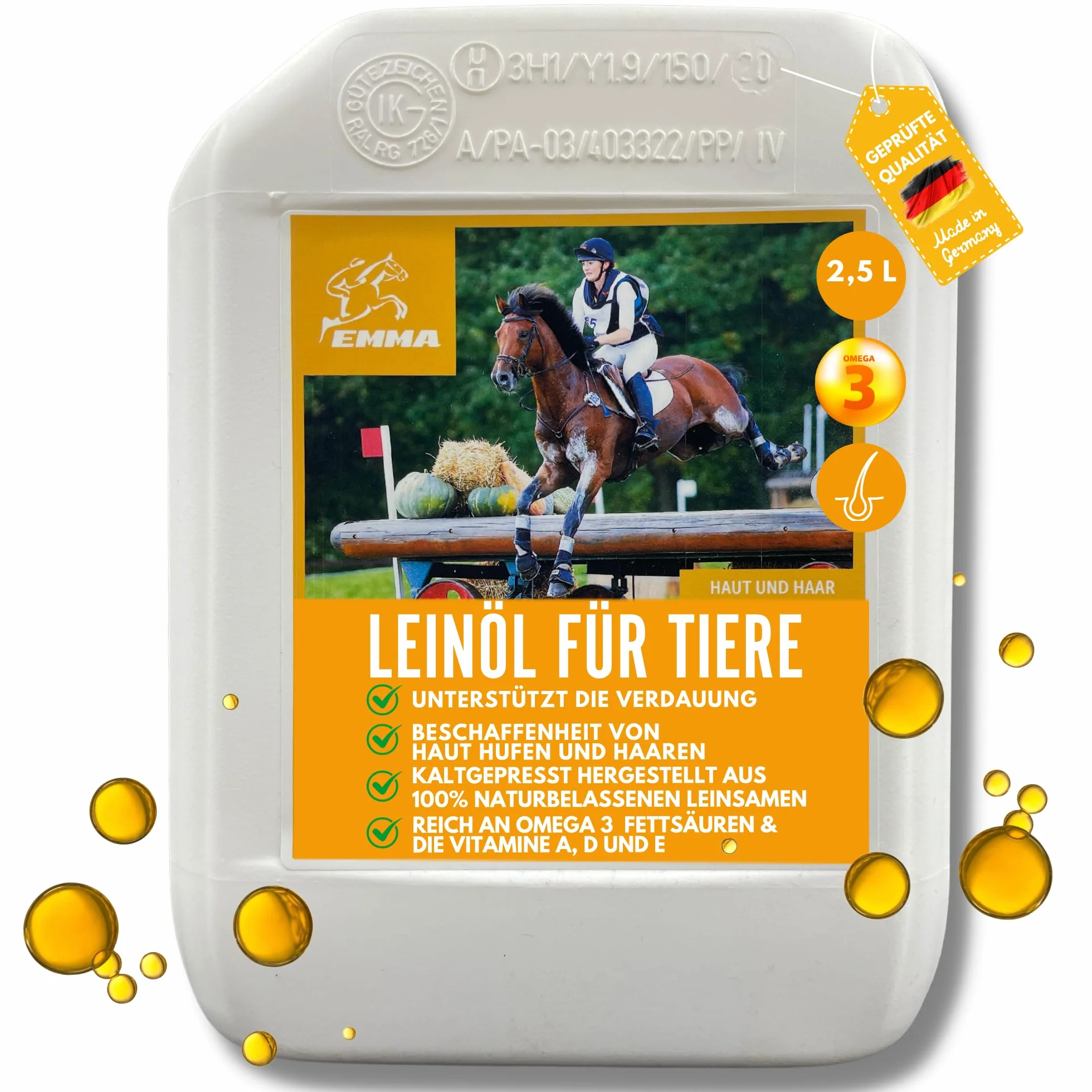 Olio di lino per cavalli e cani mangime per cavalli integratore alimentare I omega 3-6 acidi grassi in olio I spremuto a freddo I vitamine A, D & E I per pelo lucido ed energia I 100% naturale 2,5L